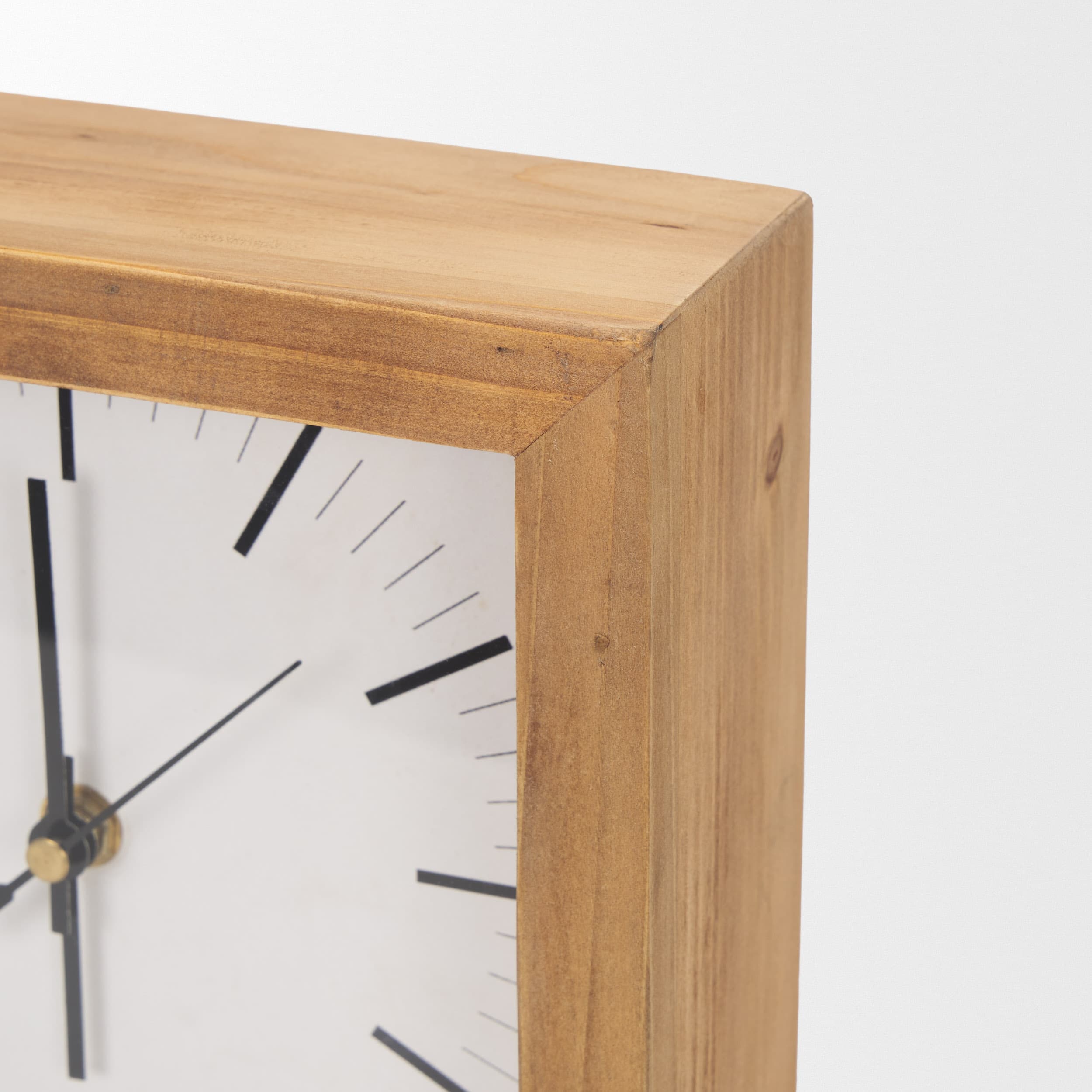 Renaya Light Brown Wood w/ Matte Black Metal Base Table Clock — product photograph