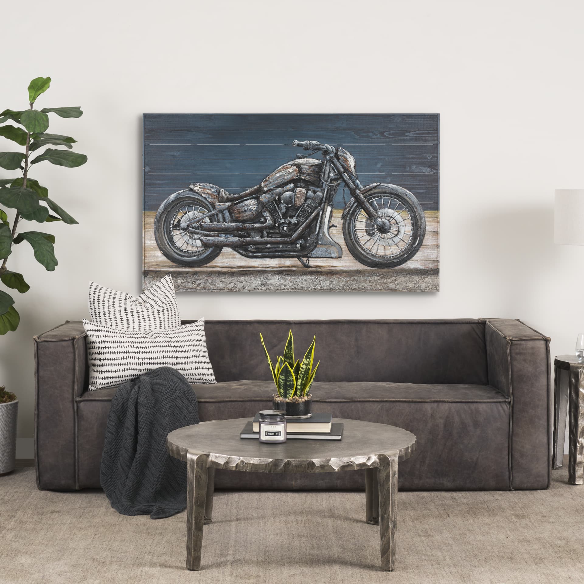 Vintage Cylinder 60x36 Hand Painted on Wood Oil Painting — in a styled room