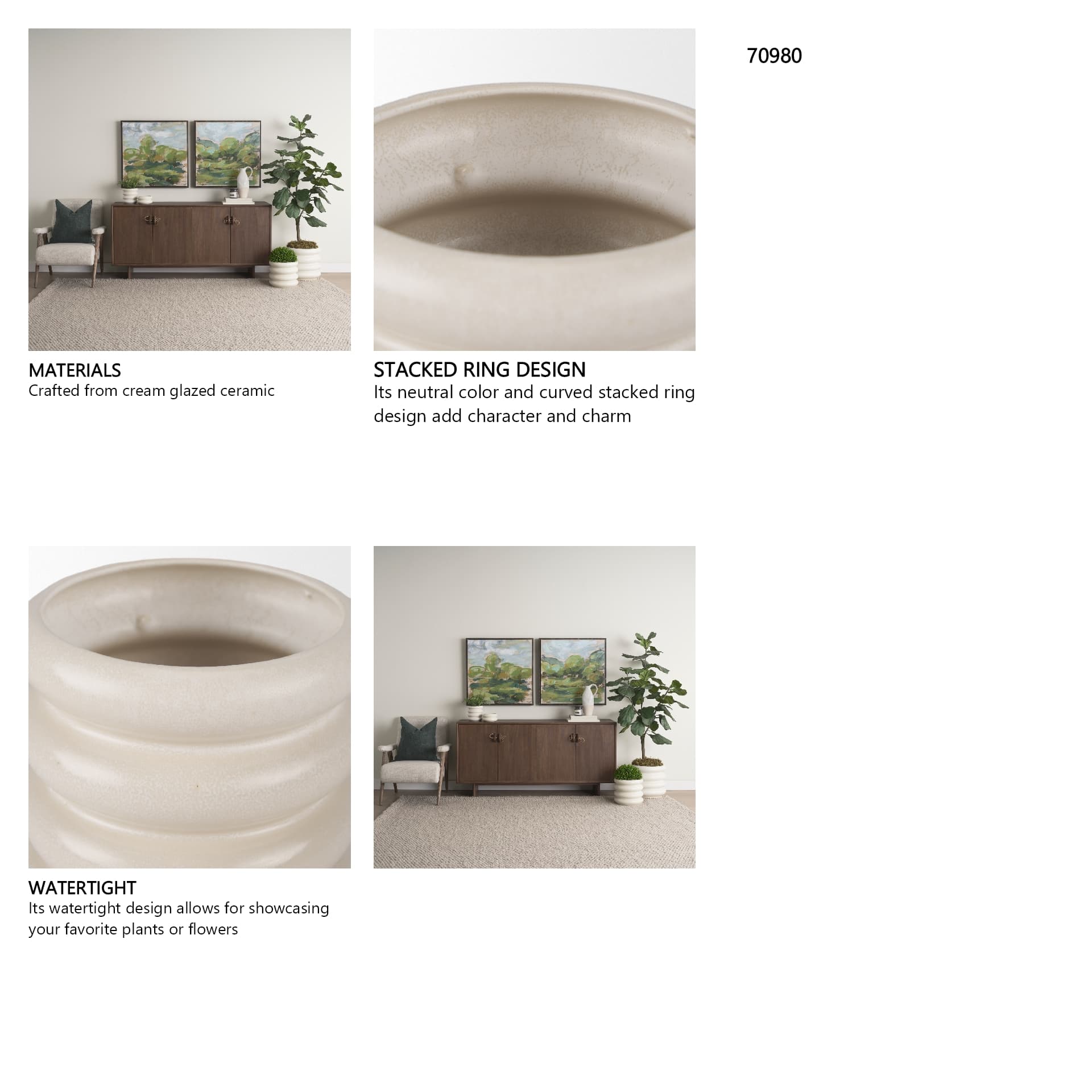Twyla Tall Cream Glazed Ring Pot — in a styled room