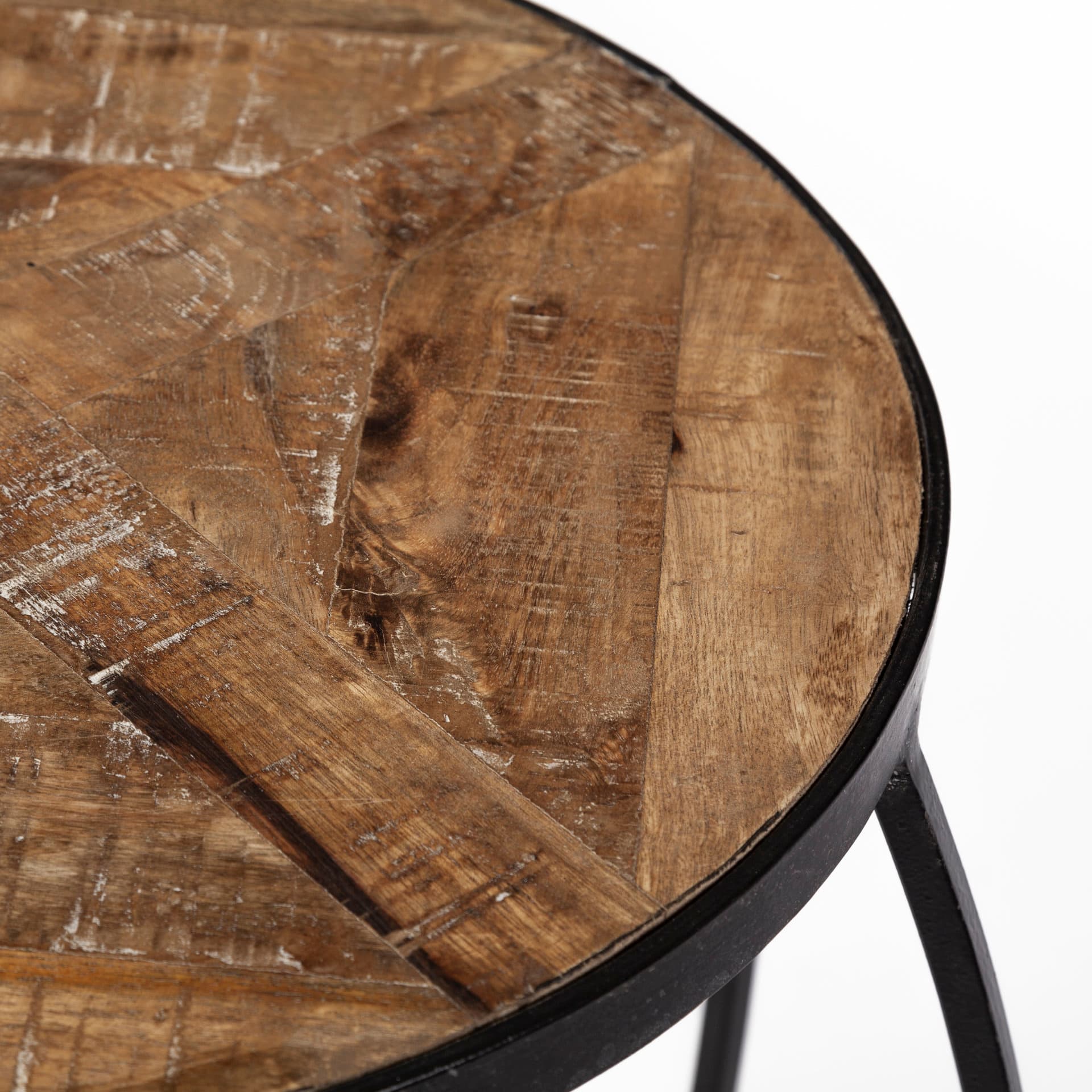 Clapp III (Set of 2) 20L x 20W Brown Round Wood Top W/ Black Metal Frame Nesting Accent Tables — product photograph