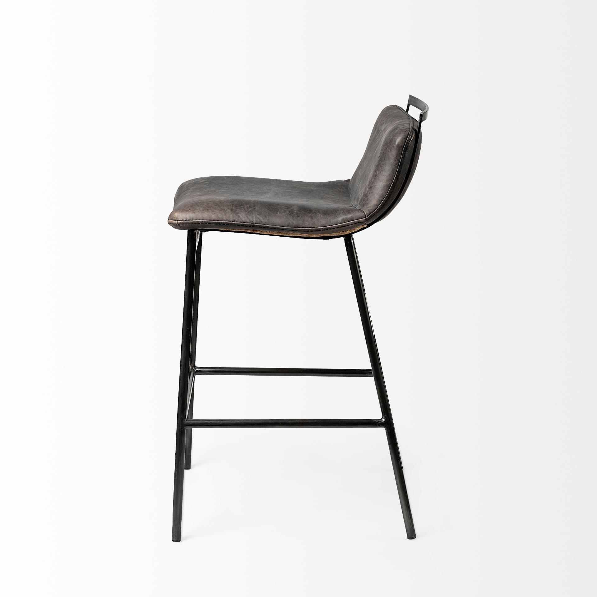 Kavalan Low Back 33.5in Seat Counter Stool | Ebony Leather w/ Metal — product photograph