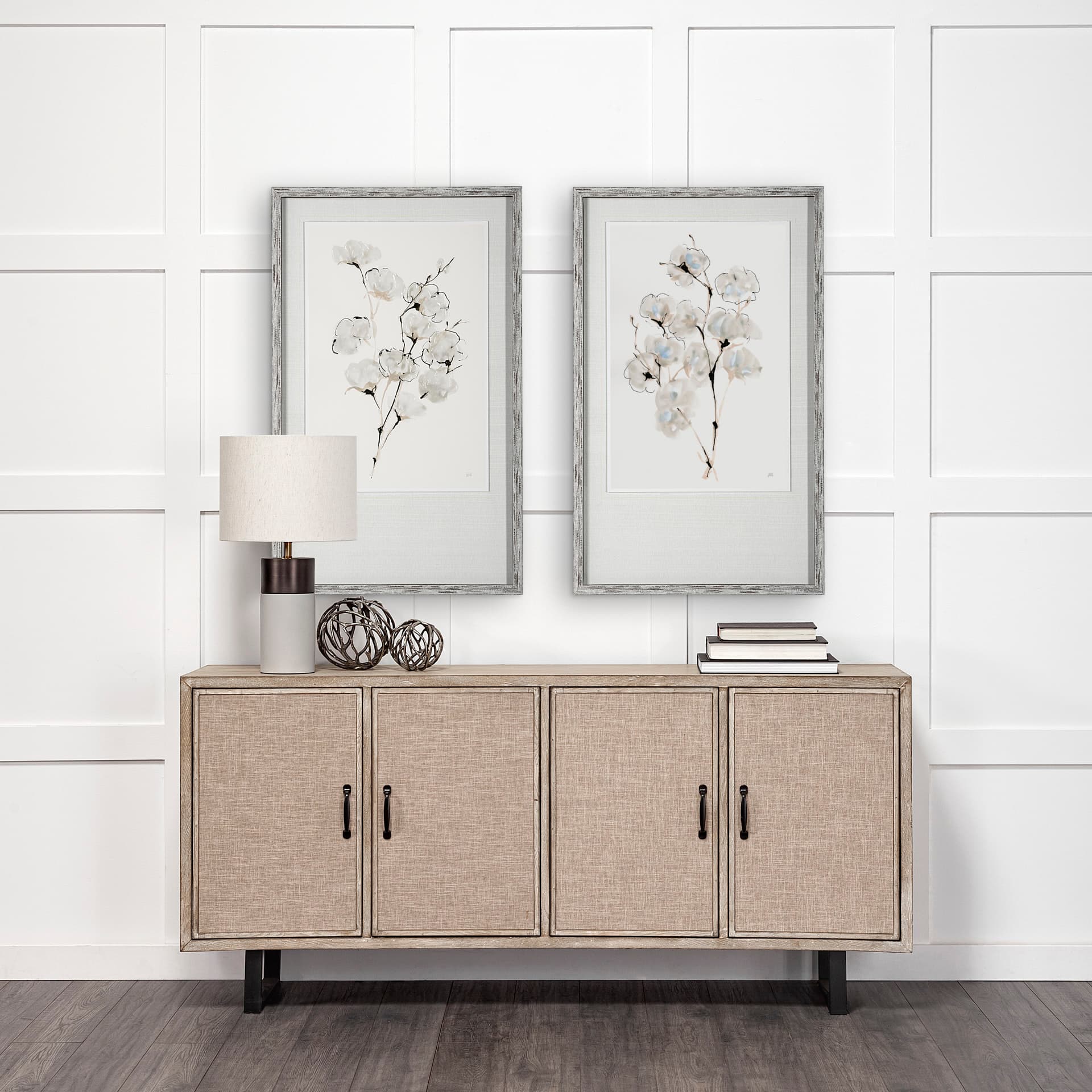 Summer Cotton IV by Chris Paschke a Hand Embellished Textured Framed Art Print Matted under Glass — in a styled room