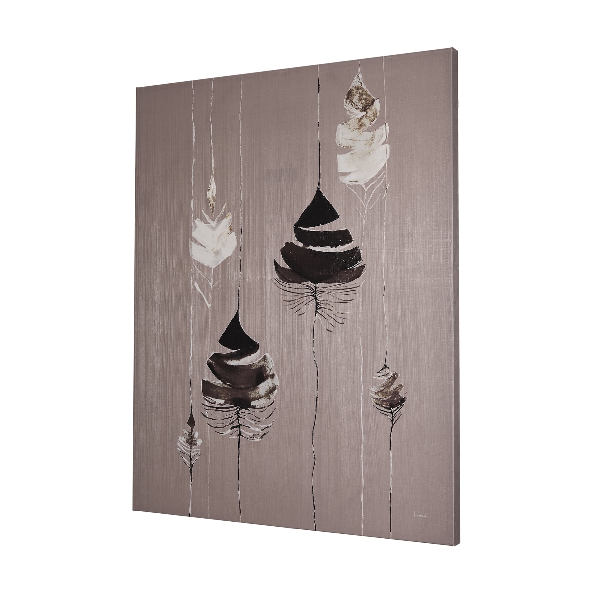 Rain of Feather Warm Gray by Mercana Studio a Hand Embellished Textured Canvas — product photograph