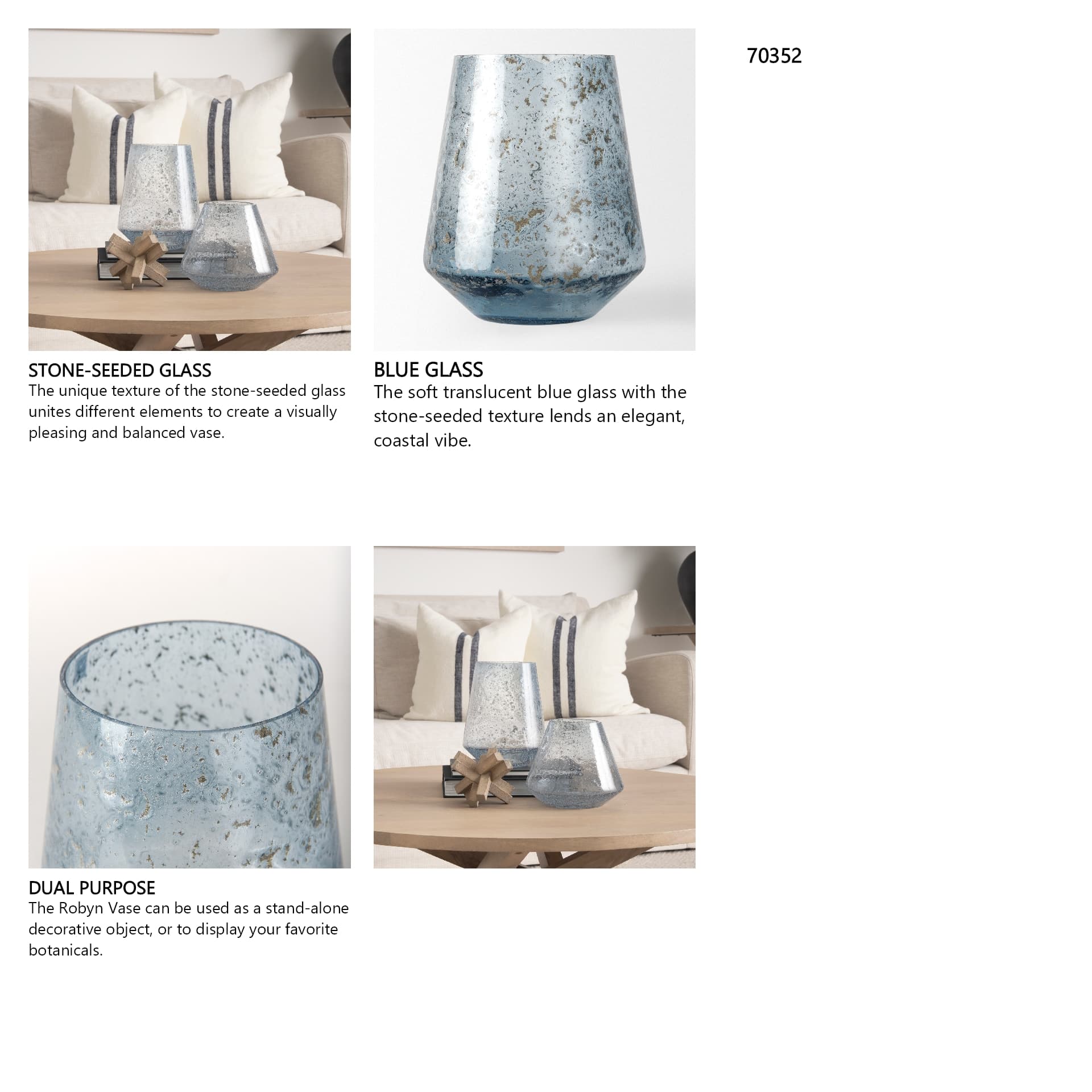 Robyn Tall Blue Glass Vase — in a styled room