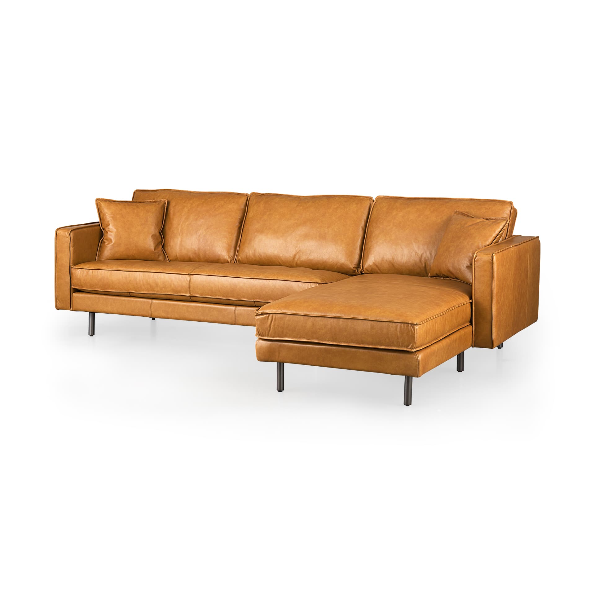 D'Arcy 111"L x 70"D x 33"H Tan Leather Right Chaise Sectional — product photograph
