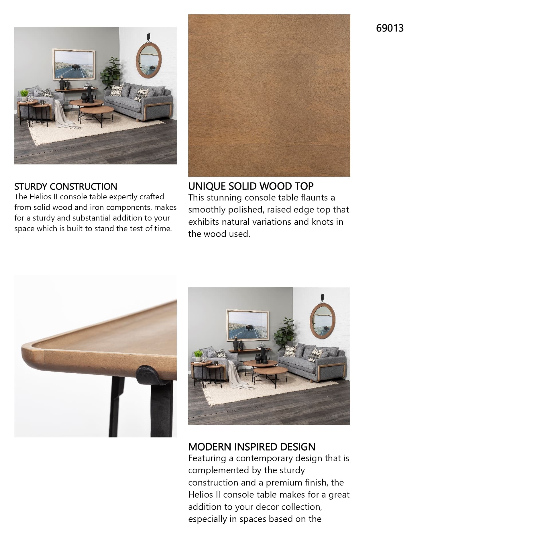 Helios II 60L x 14W x 29H Rectangular Brown Raised Edge Top Console Table — in a styled room