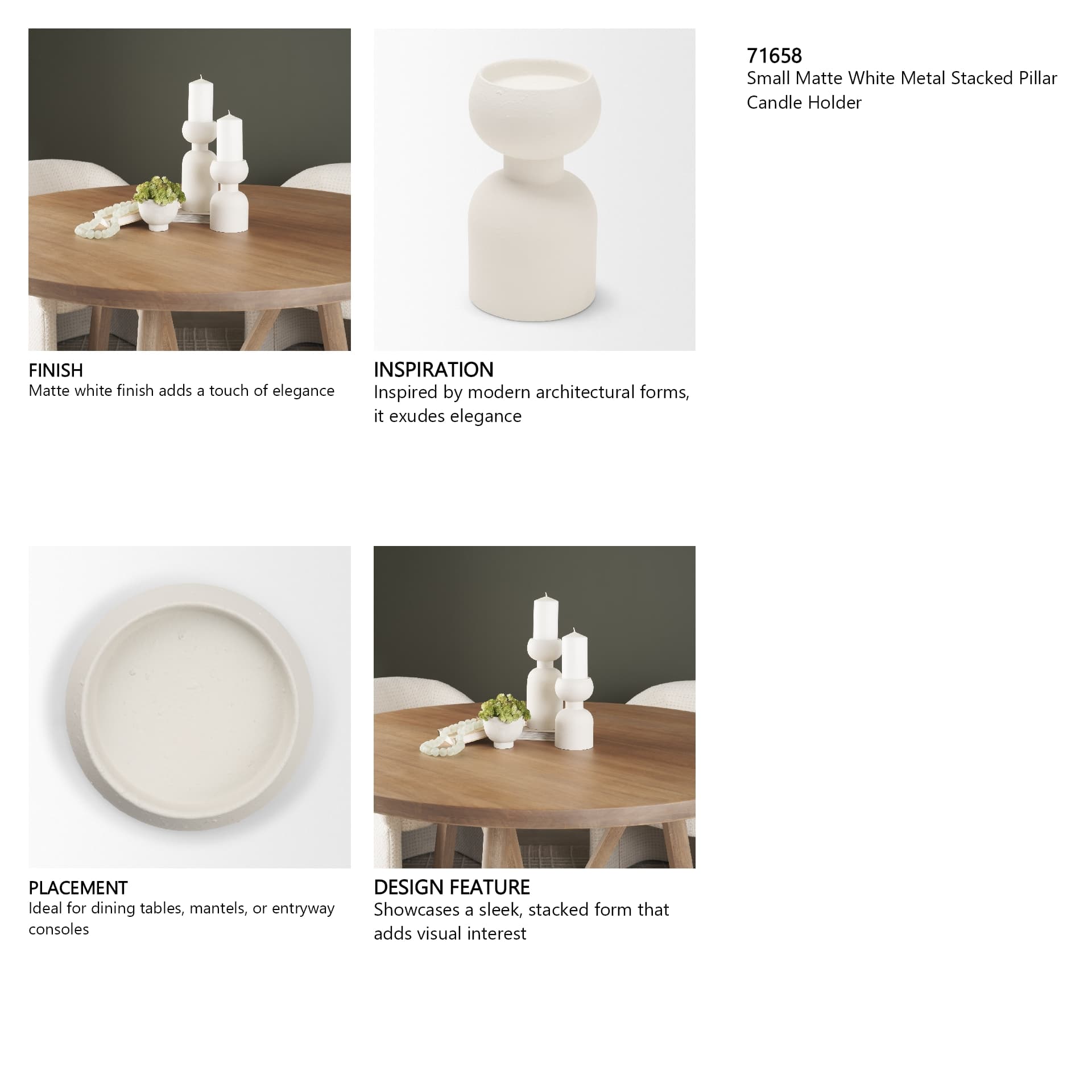 Pelar Small Matte White Metal Stacked Pillar Candle Holder — in a styled room