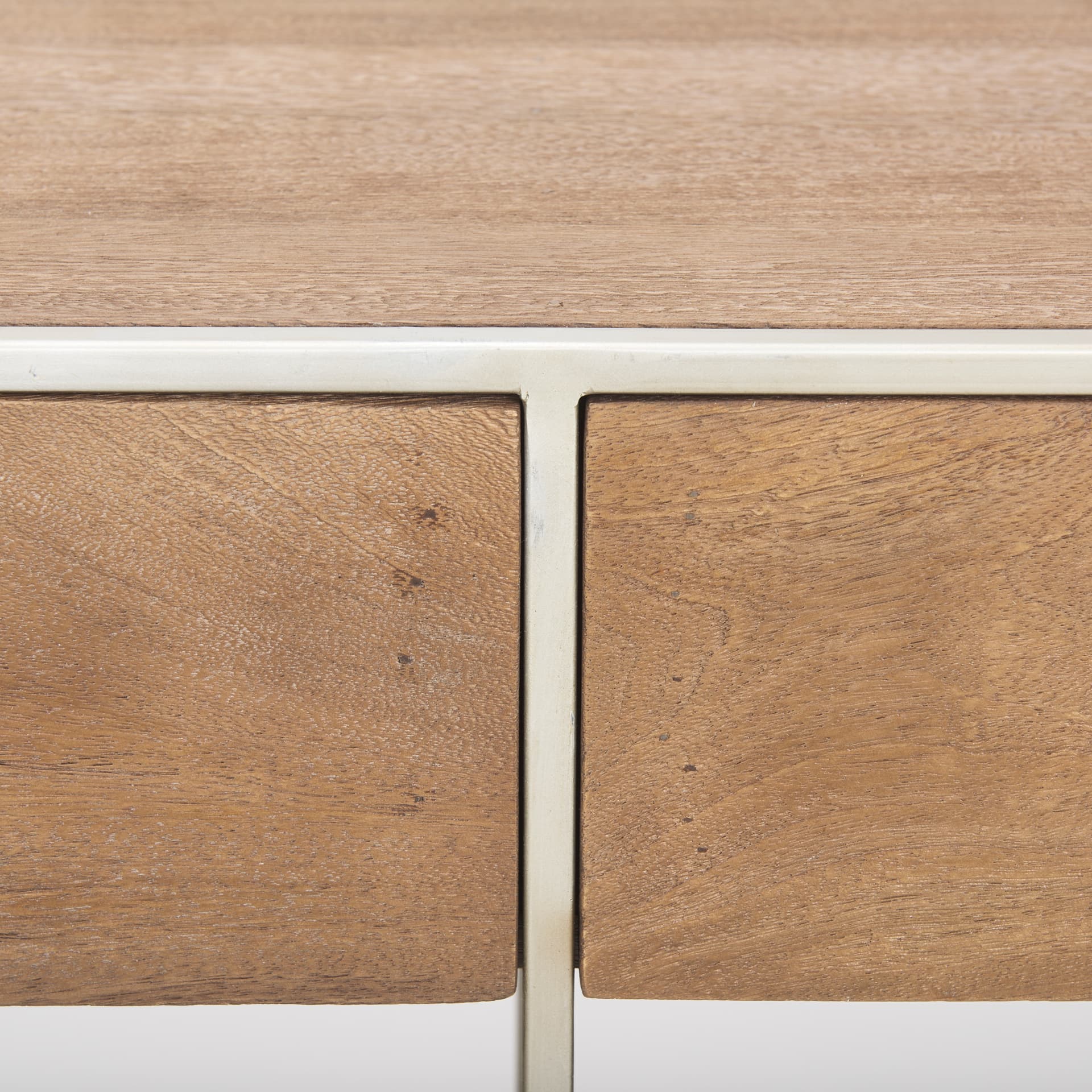 Morris I 63L x 15W x 31H Brown Wood w/ Silver Metal Frame 2 Drawer Console Table — product photograph