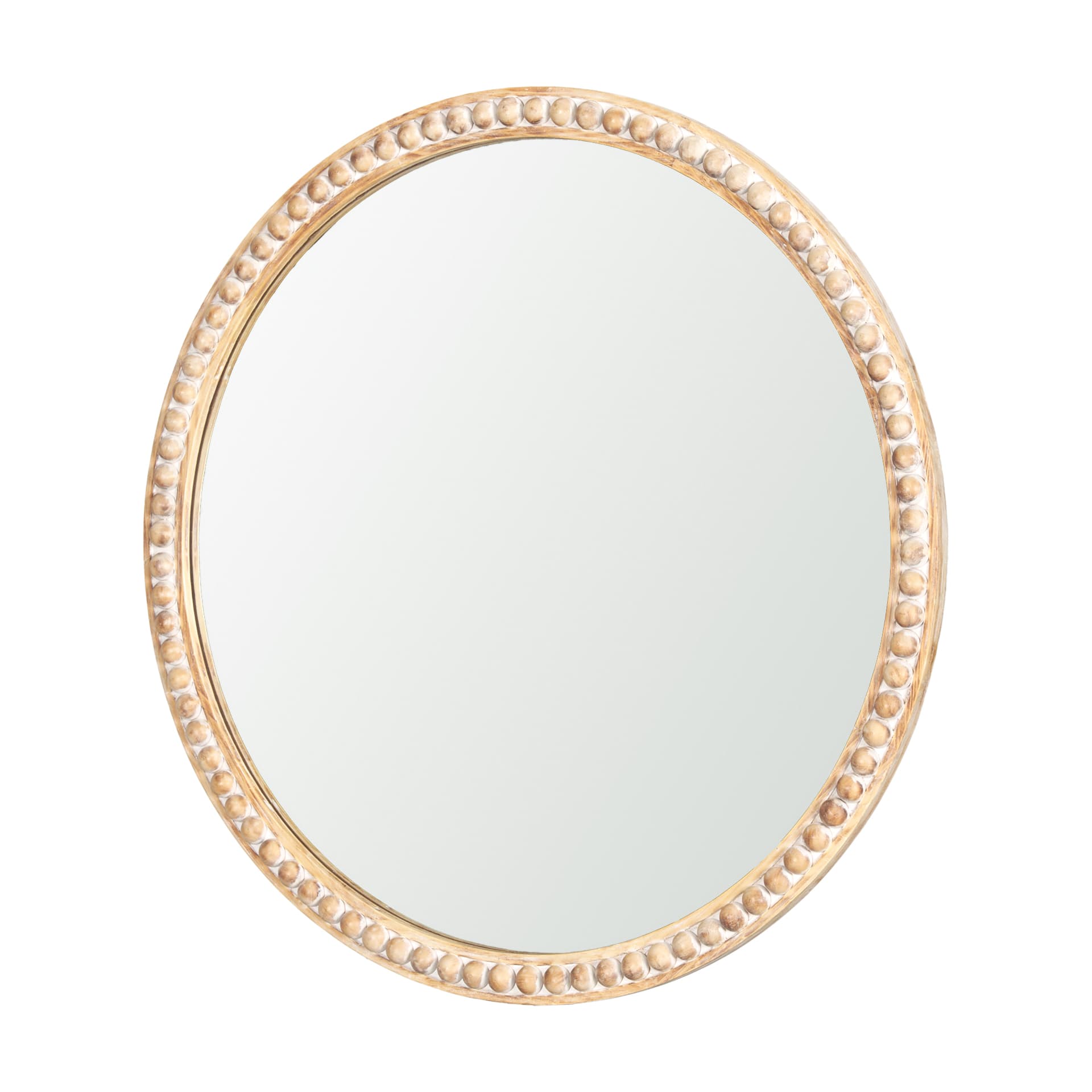 Roan Light Brown Wood Beaded Wall Mirror — product photograph