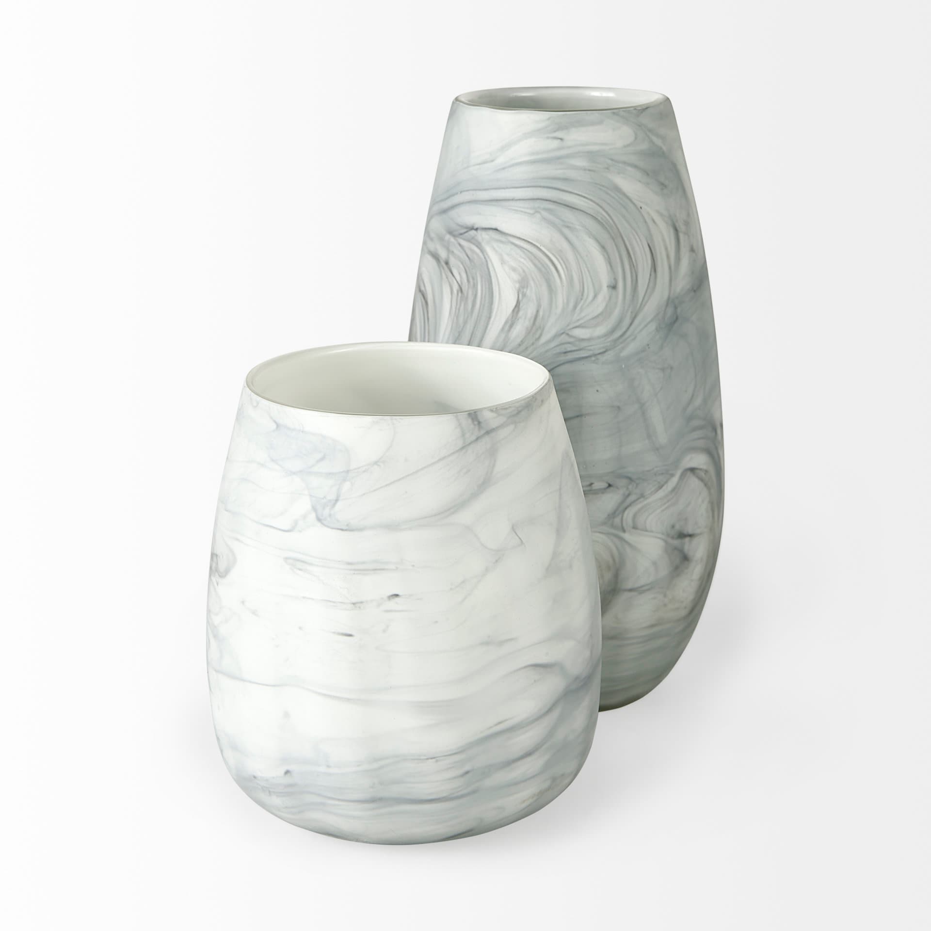 Volta I Short Gray Cream Glass Abstract Pattern Vase — product photograph