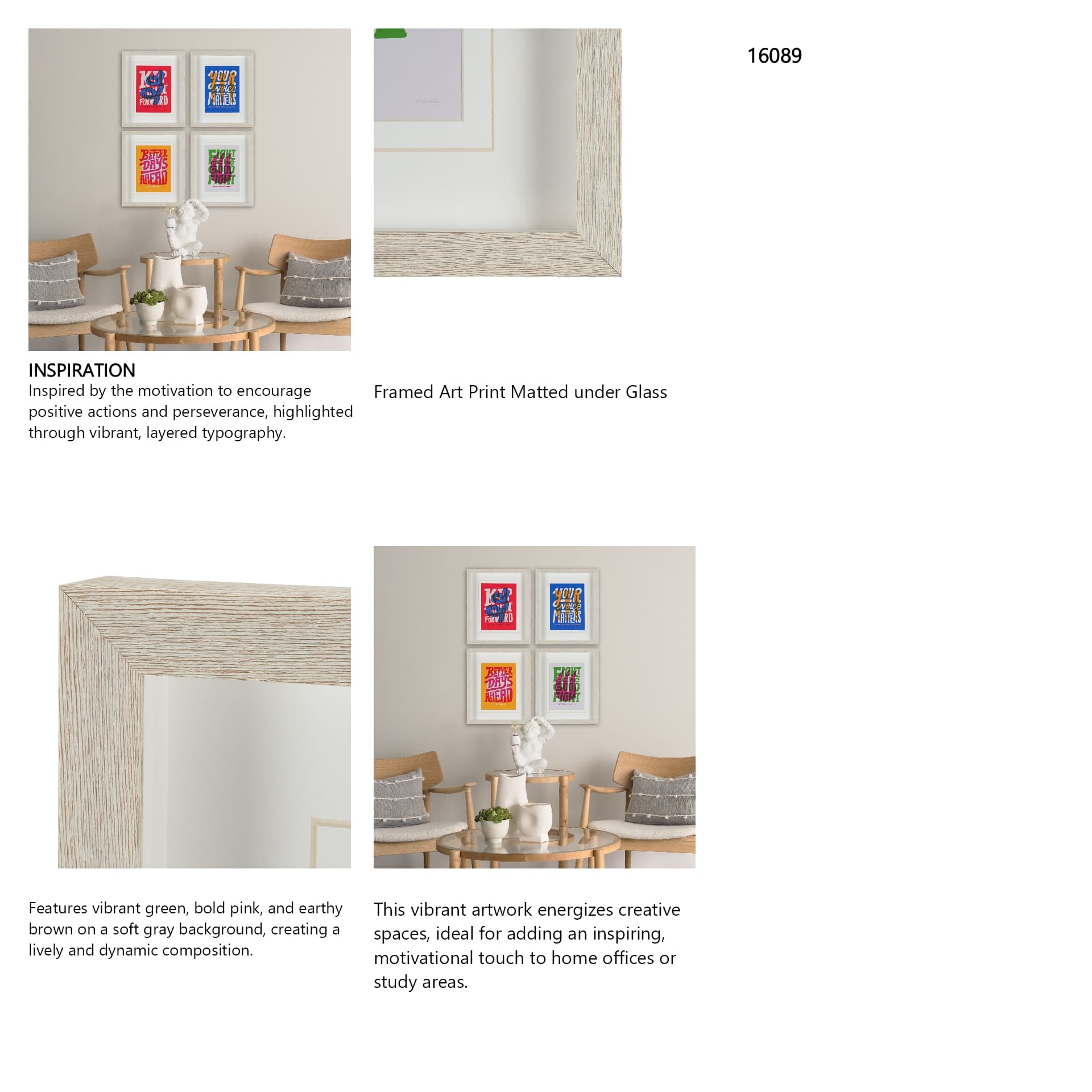 Motivation Mantra IV by Michael Mullan Framed Artwork Matted under Glass — in a styled room