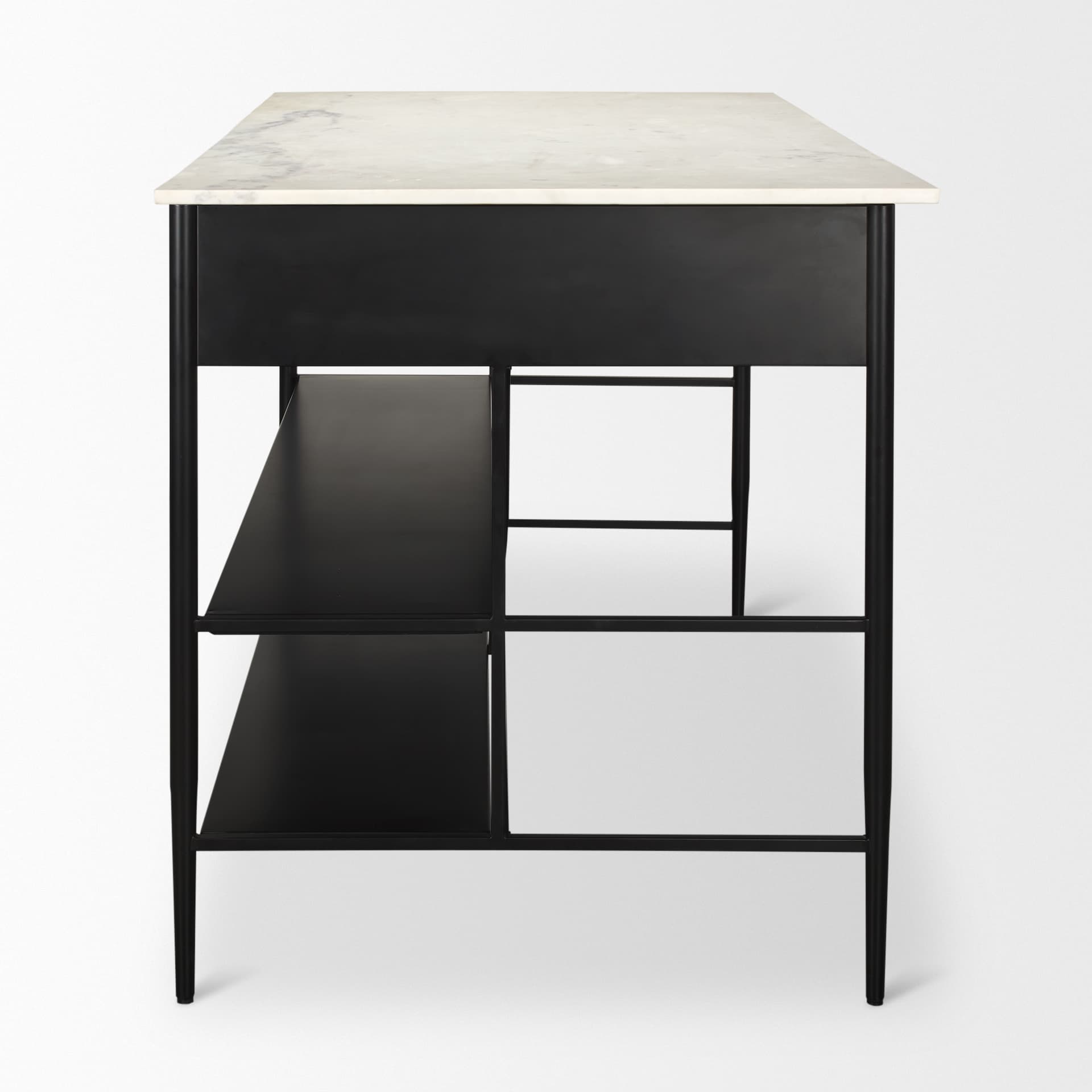 Amika White Marble Top Black Metal Base Kitchen Island — product photograph