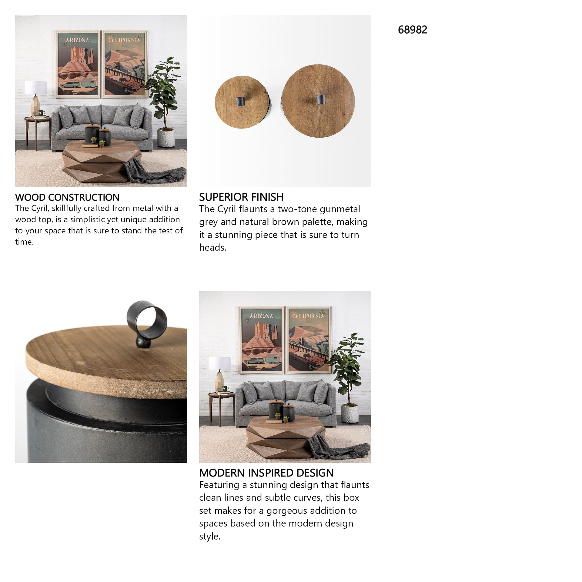 Cyril (Set of 2) Gray Metal W/ Brown Wood Lids Jars — in a styled room