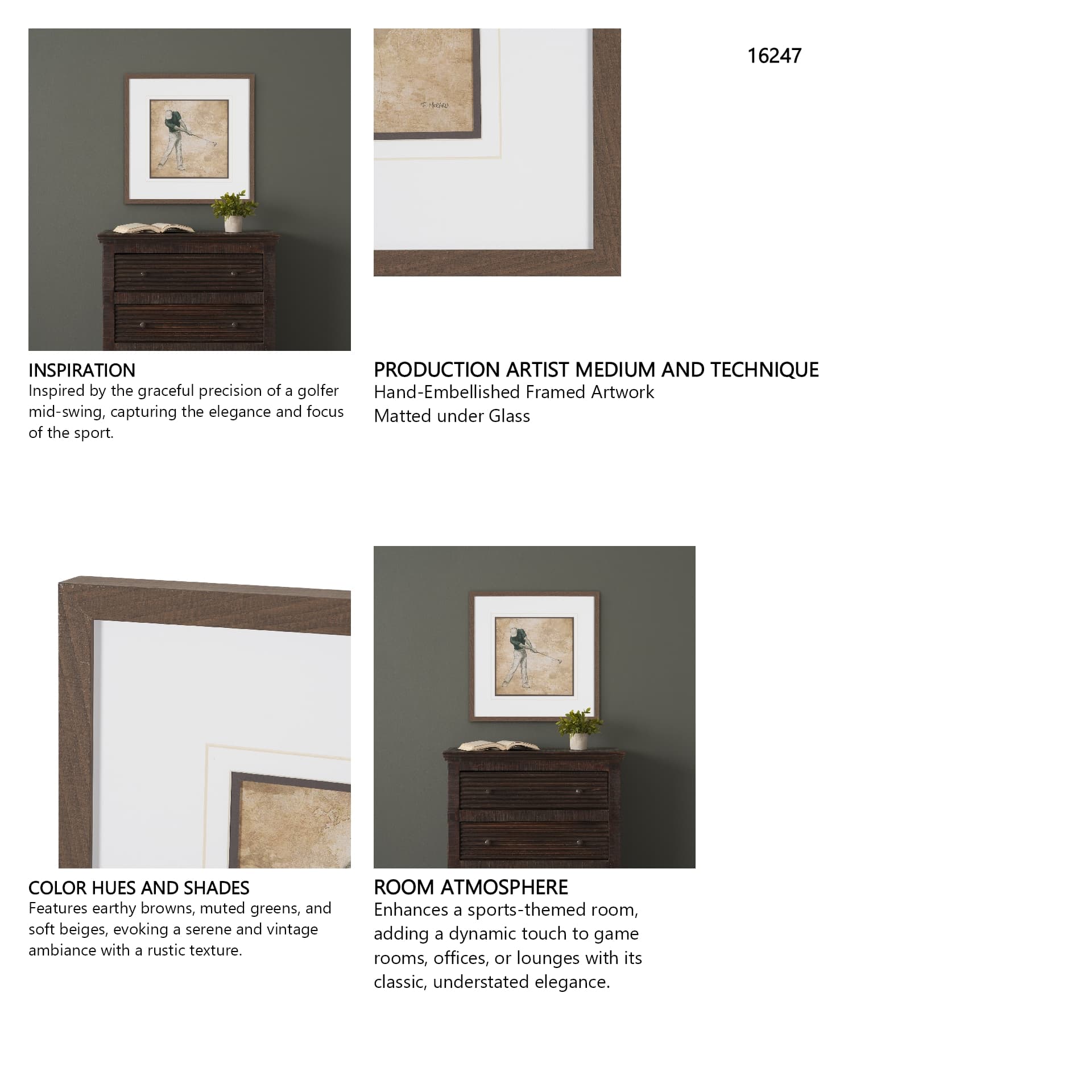 Golf Swing II by Mercana Studio Hand-Embellished Framed Artwork Matted under Glass — in a styled room