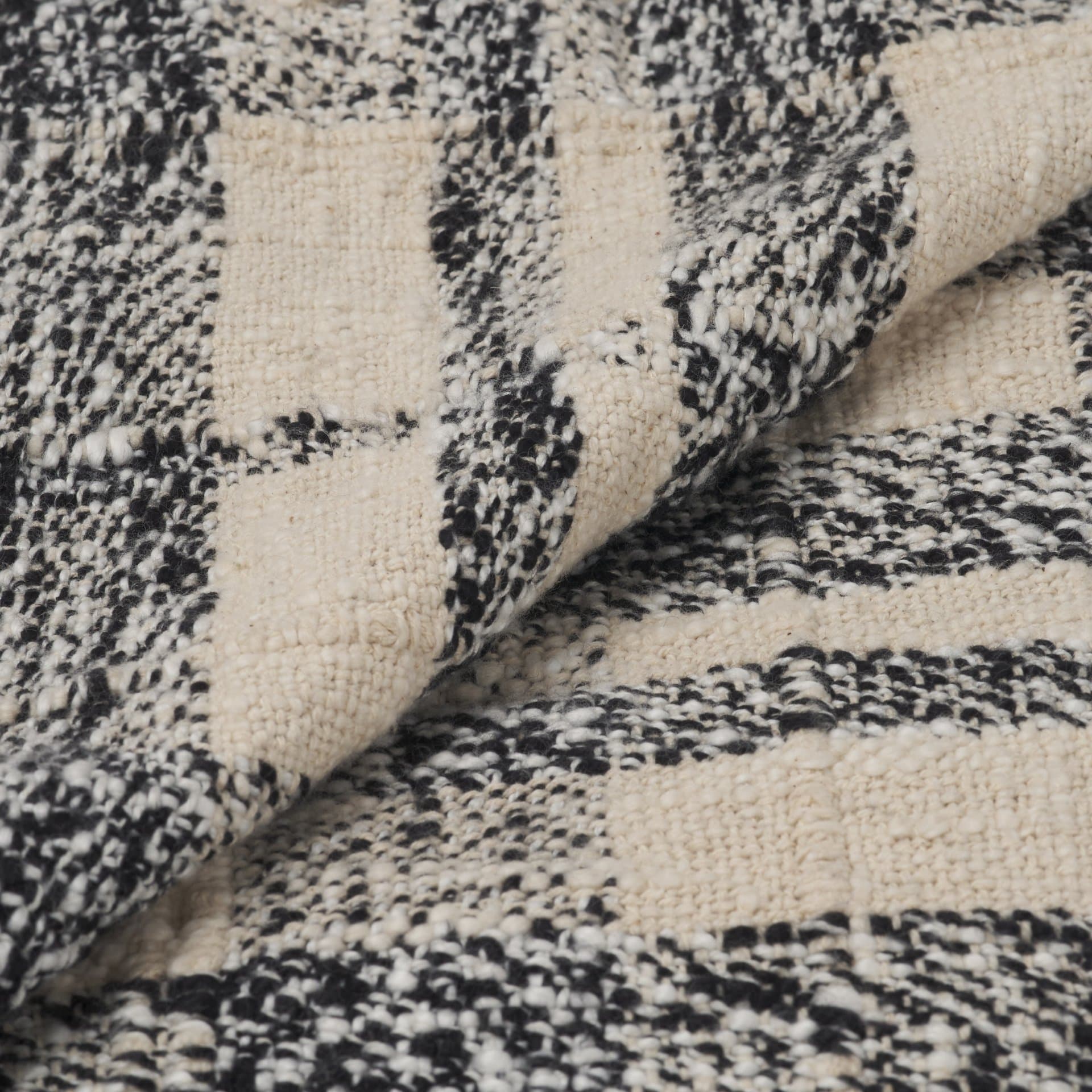 Pendle Cream w/ Woven Black Plaid Pattern Cotton Throw Blanket — product photograph