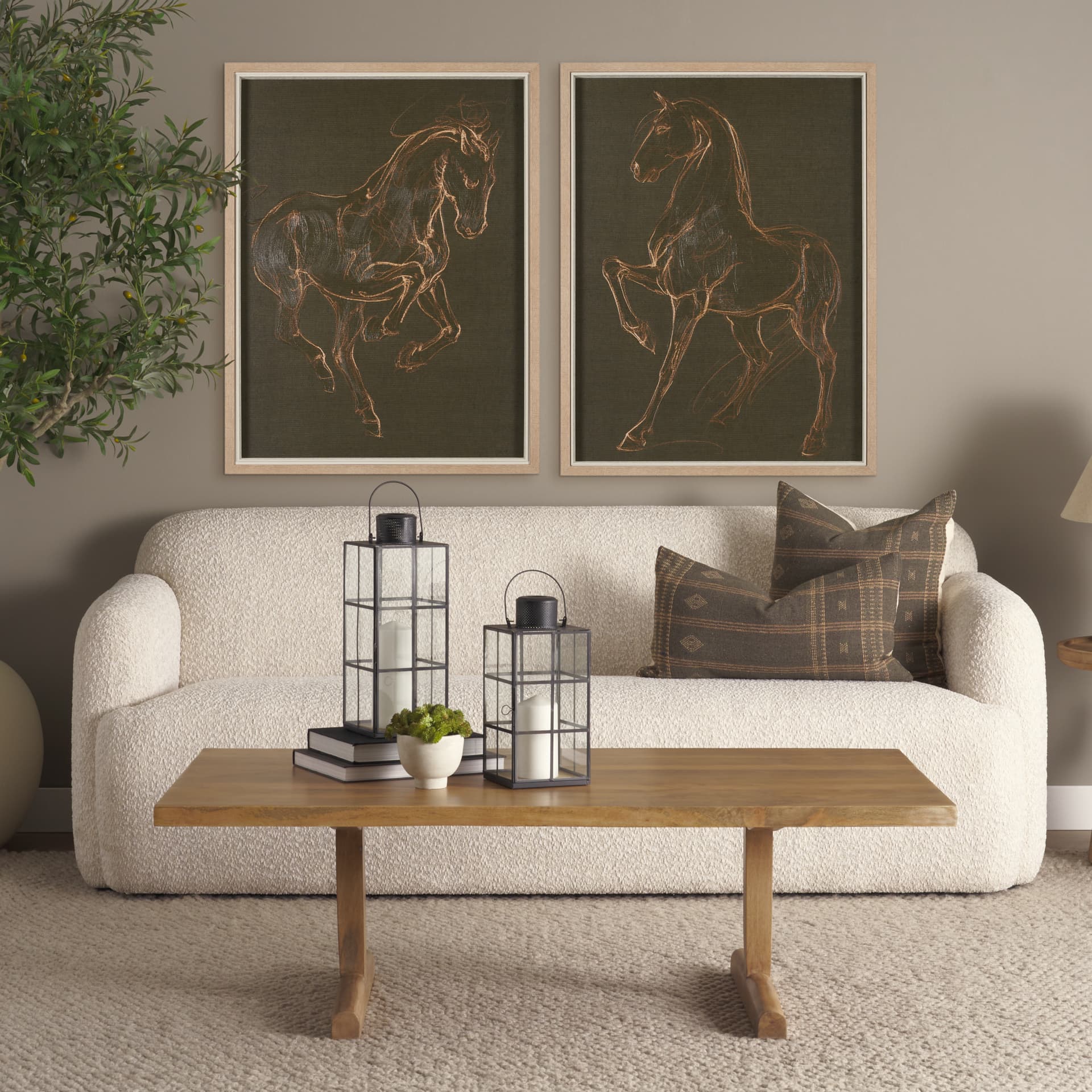 Horse IV Olive by Mercana Studio a Hand Embellished Textured Framed Art Print — in a styled room