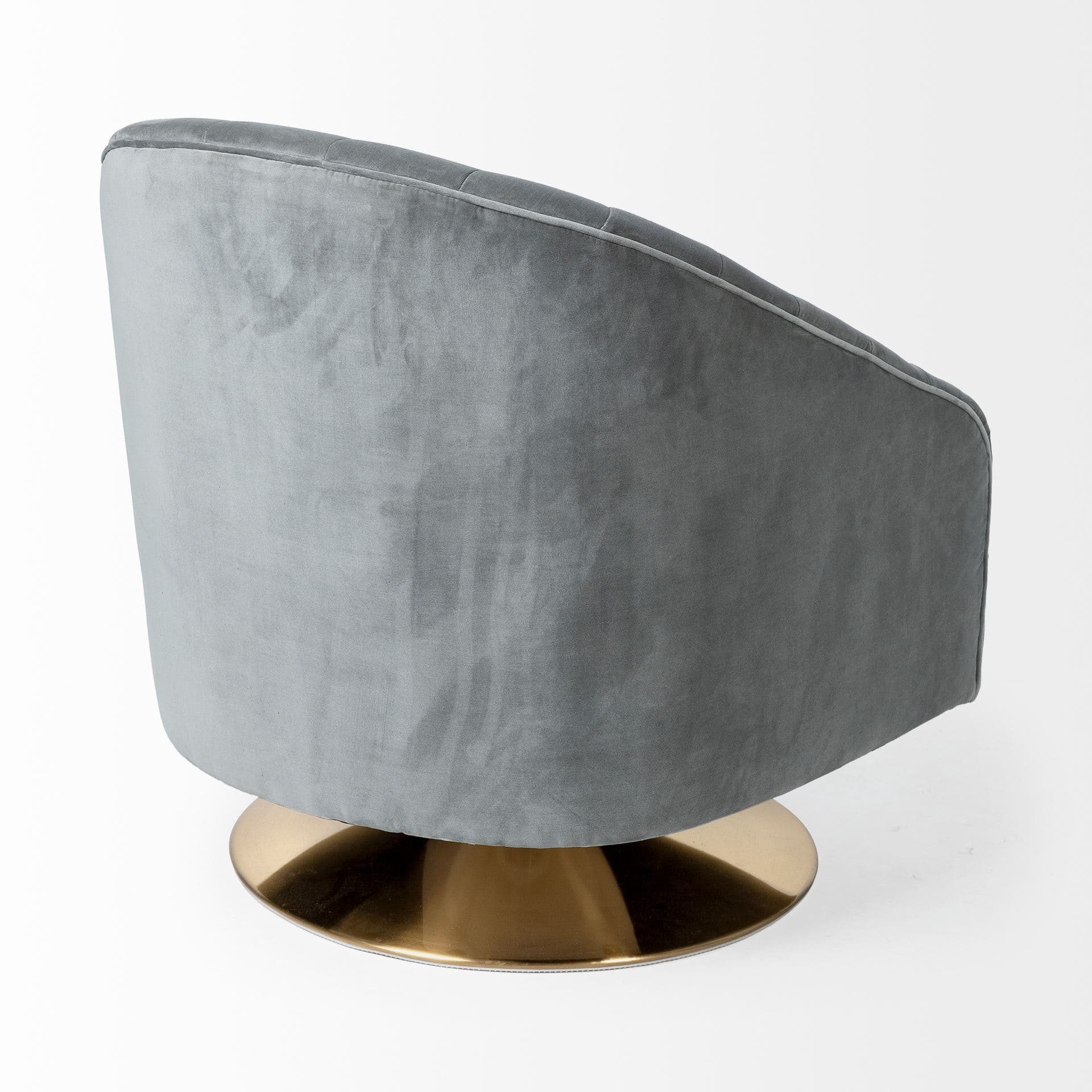 James II Gray Blue Velvet Covered Seat w Gold Swivel Base Accent Chair — product photograph