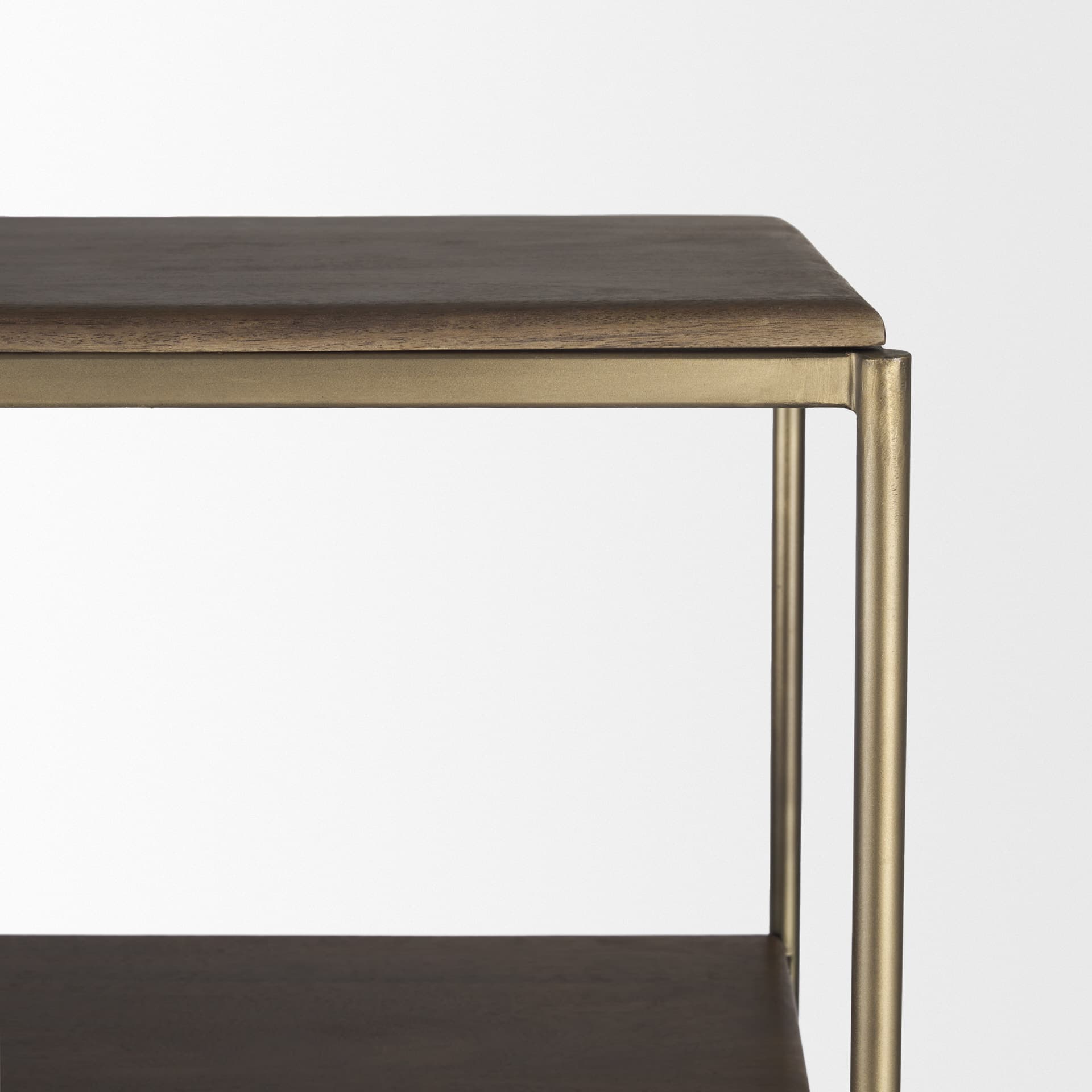 Baron Dark Brown Wood w/ Antiqued Aged Brass Metal 2-Door Open Shelving Unit — product photograph