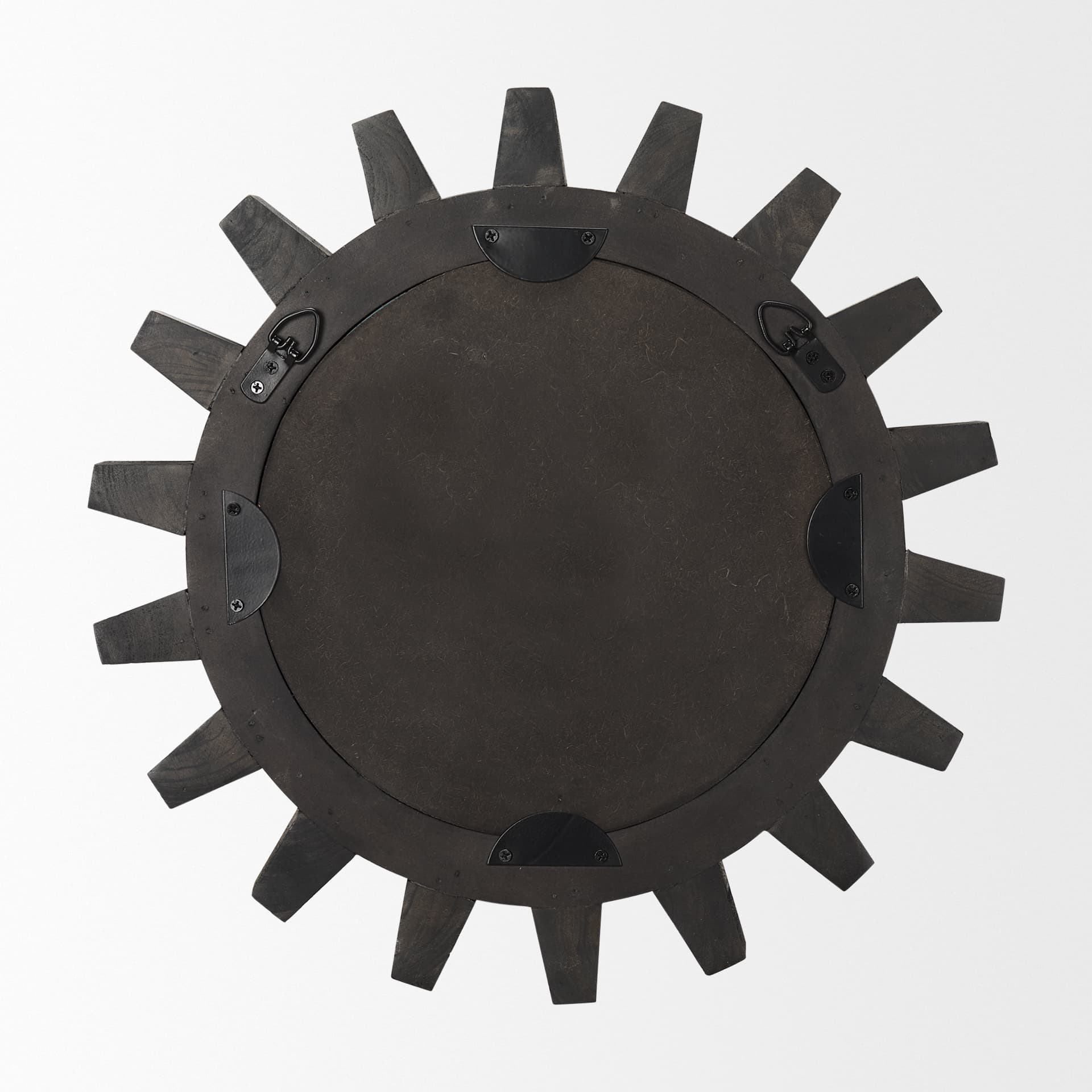 Sundance Cog 17" Round Black Wood Frame Mirror — product photograph