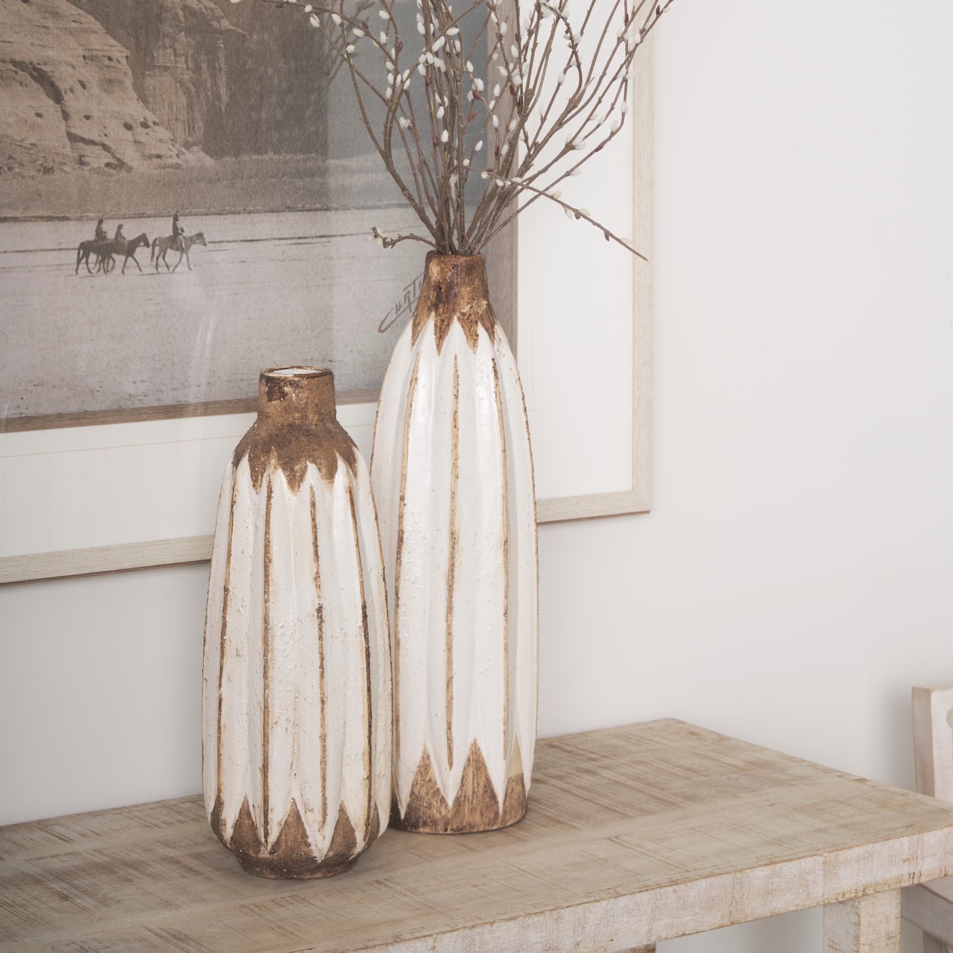 Sisko I Short Rustic Brown White Ceramic Vase — product photograph