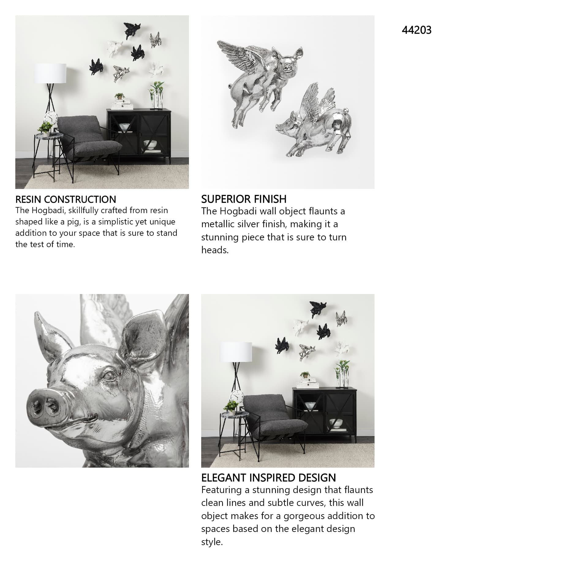 Hogbadi Set of 2 Silver Flying Pigs — in a styled room