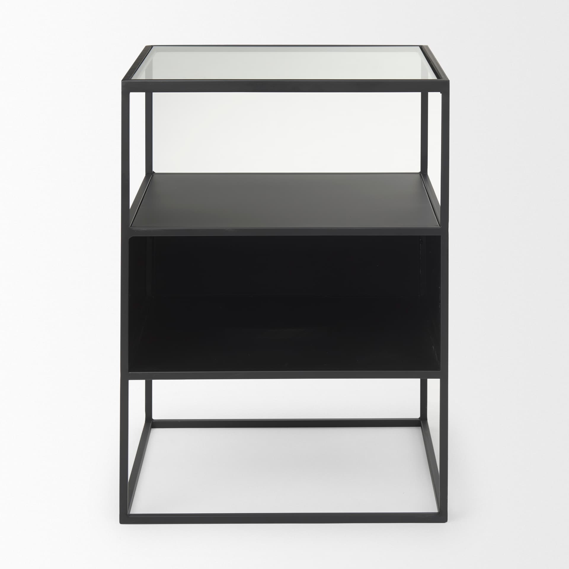 Samson 15.7L x 15.7W x 21.3H Side Table Matte Black Metal and Glass — product photograph