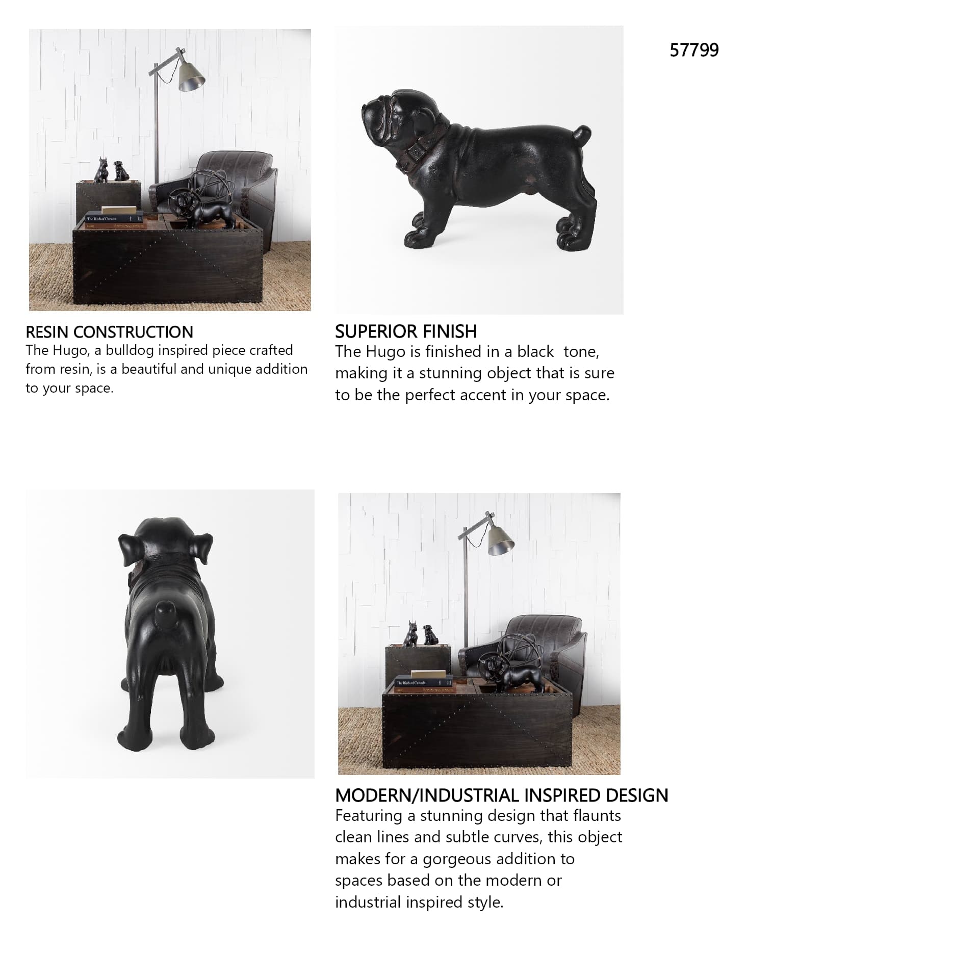 Hugo 5L x 13W Black Resin Bulldog — in a styled room