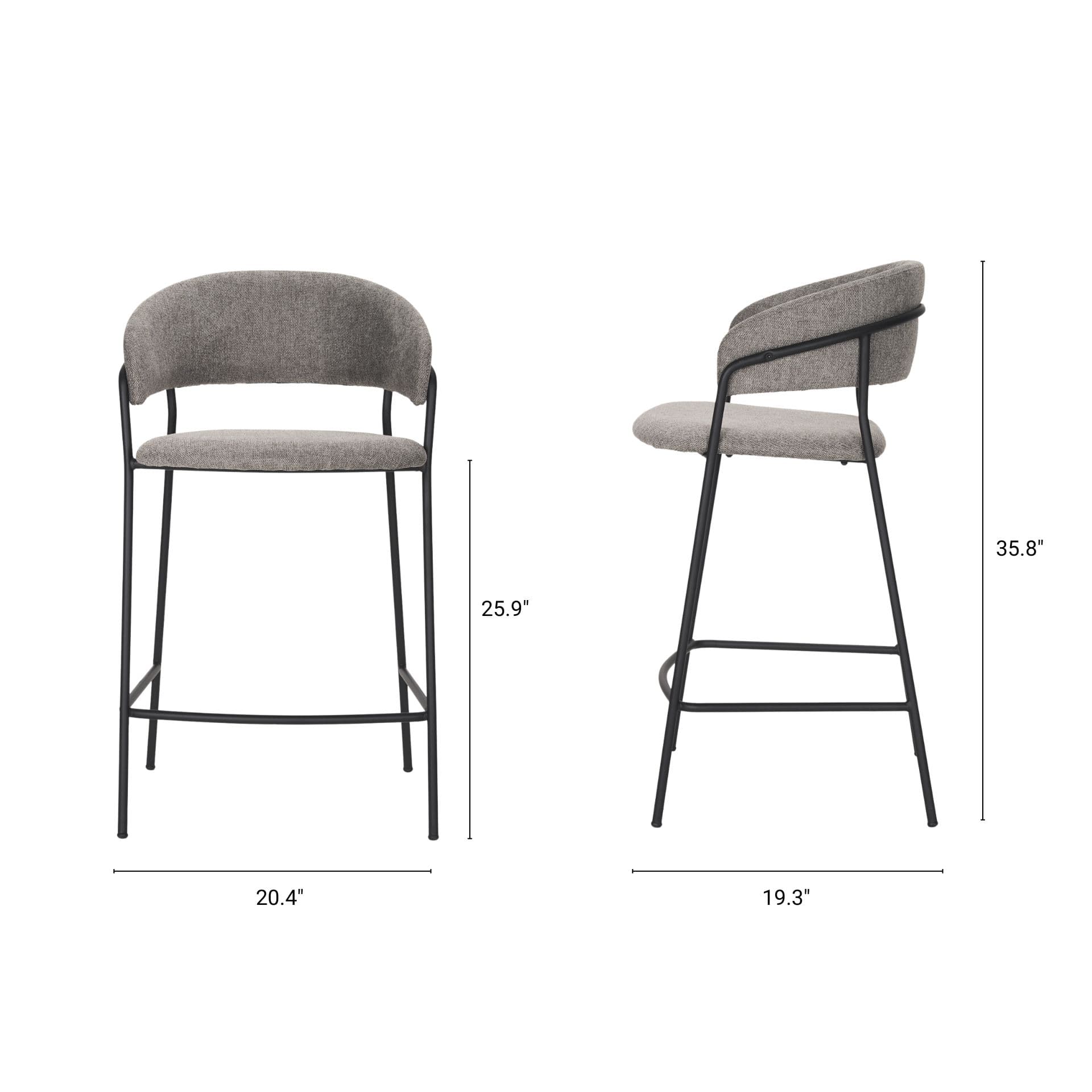 Carolyn Low Back 25.9in Seat Counter Stool | Gray Fabric — product photograph