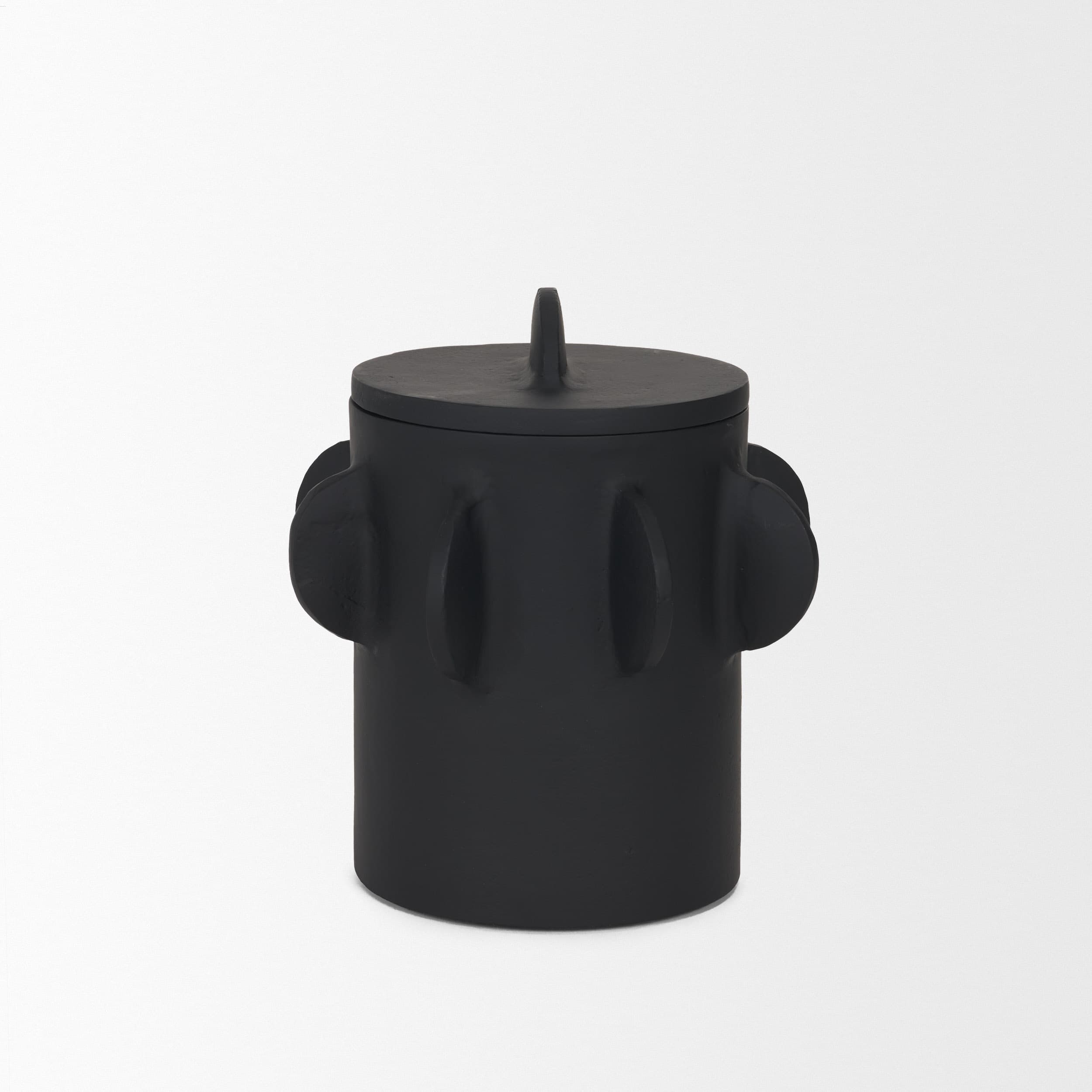 Deacon Small Matte Black Metal Canister with Sculptural Handles — product photograph