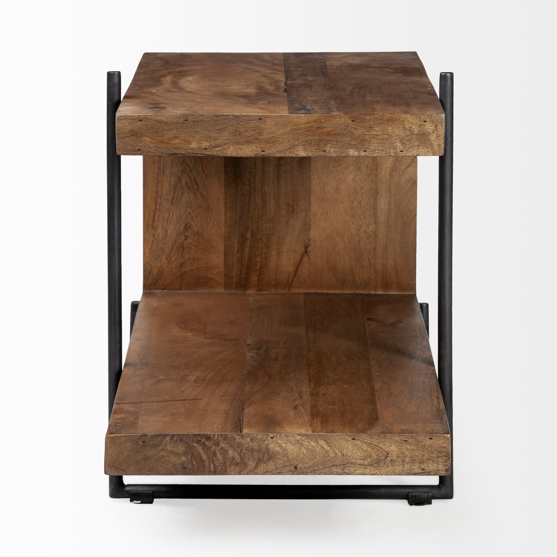 Maddox 30L x 18W x 22H Medium Brown Wood w/ Black Metal U-shaped End/Side Table — product photograph