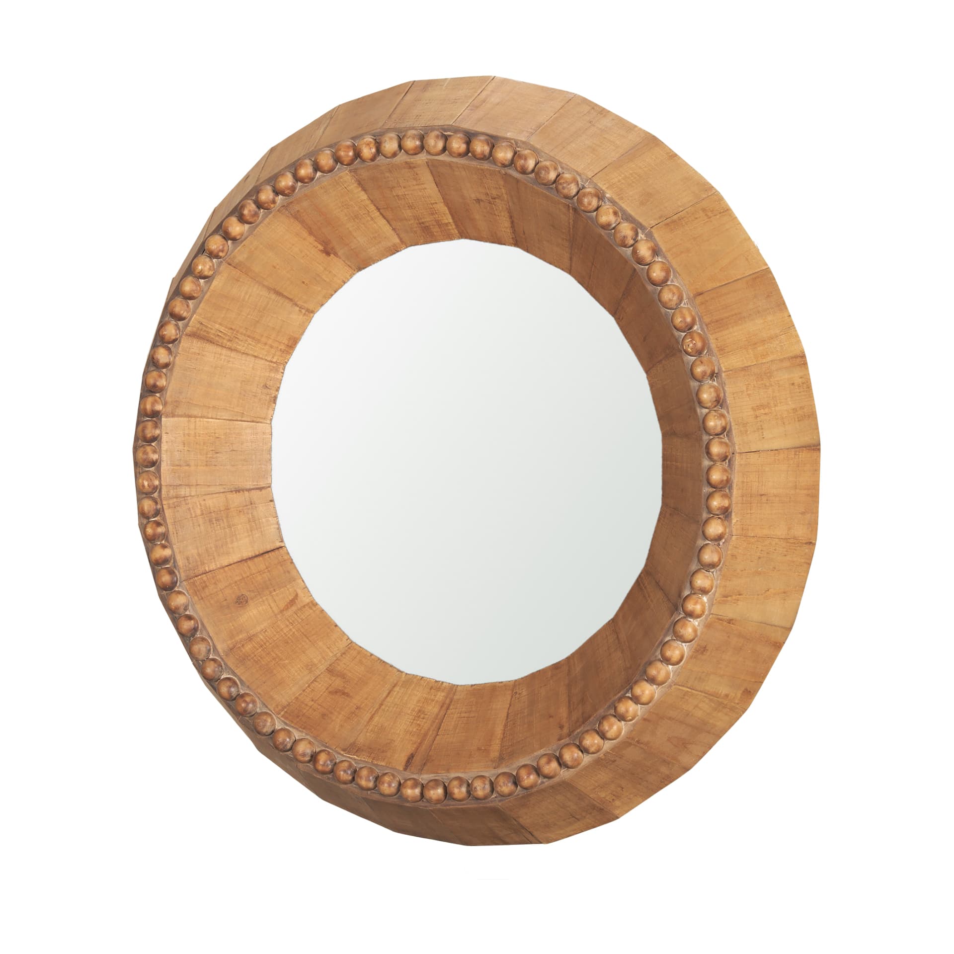 Ranela Light Brown Beaded Wooden Wall Mirror — product photograph