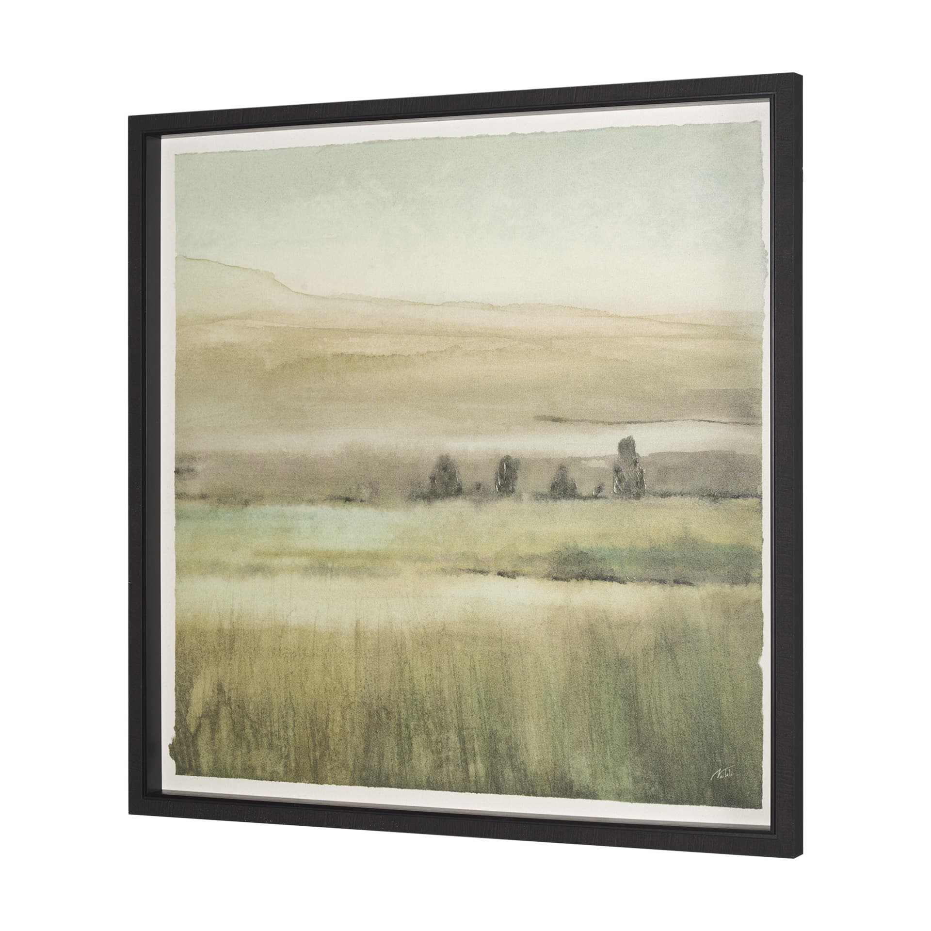 Rolling Fields I Hand Embellished Black Framed Watercolor Art Print on Paper Mounted with Backing — product photograph