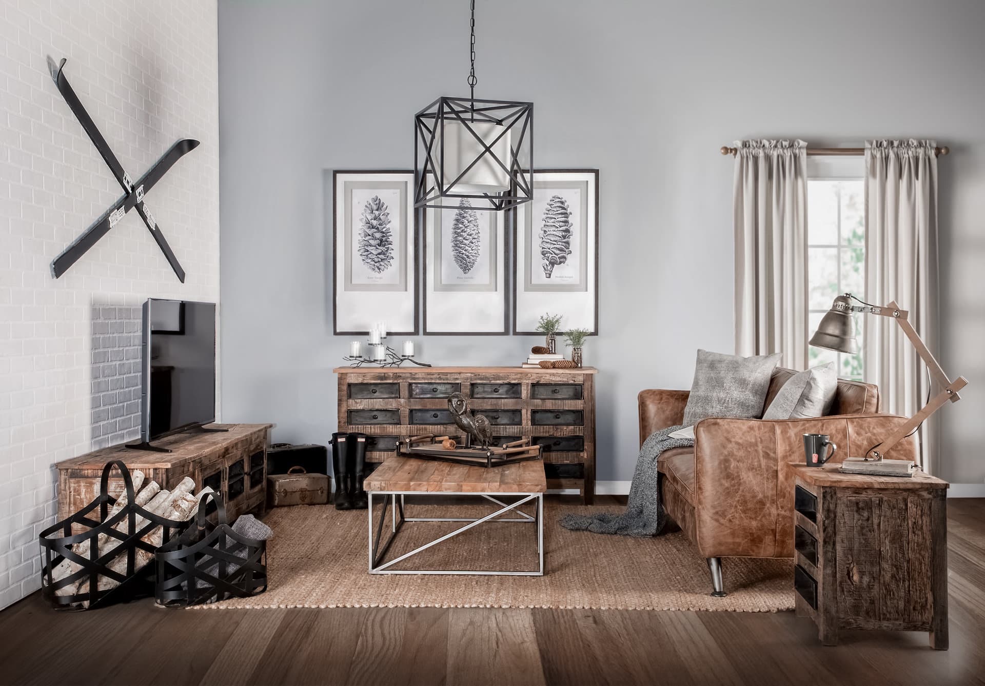 Cobain I 84" Brown Leather Two Seater Sofa — in a styled room