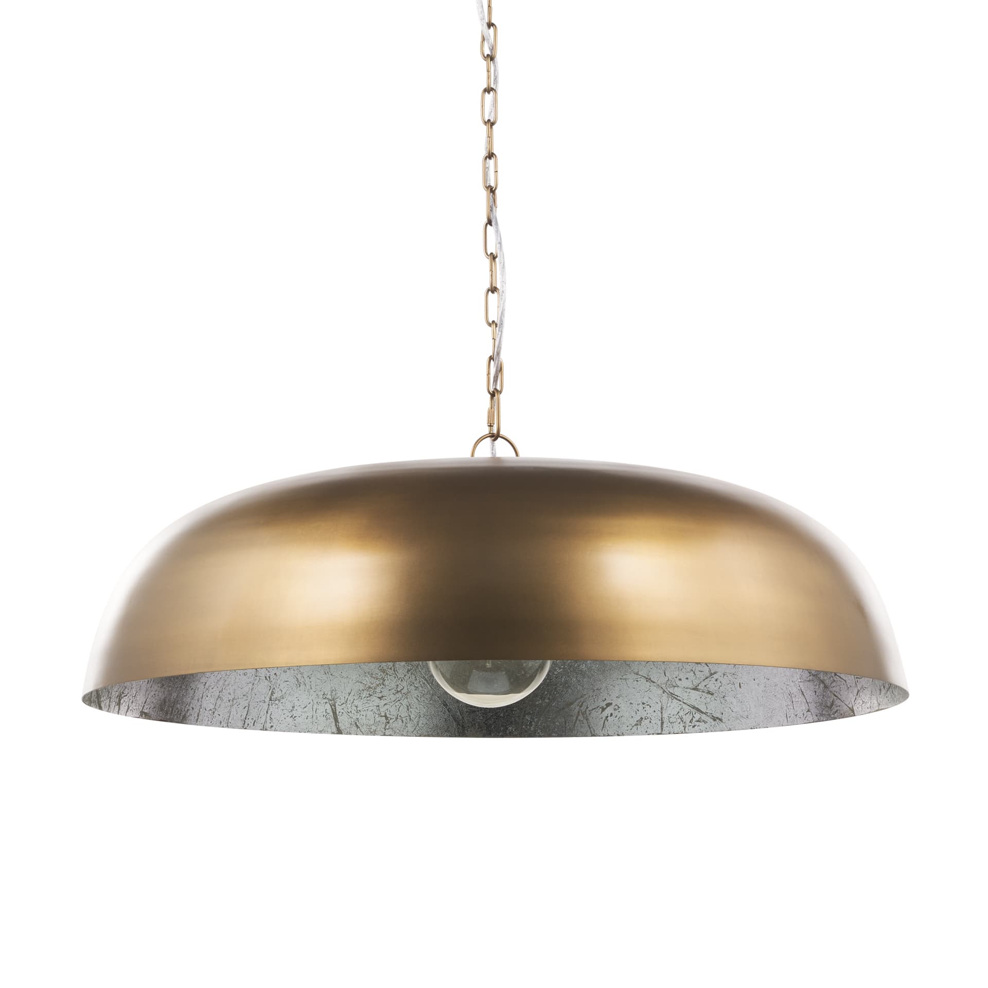 Sanne Antiqued Gold Metal w/ Silver Foil Wide Pendant Light — product photograph