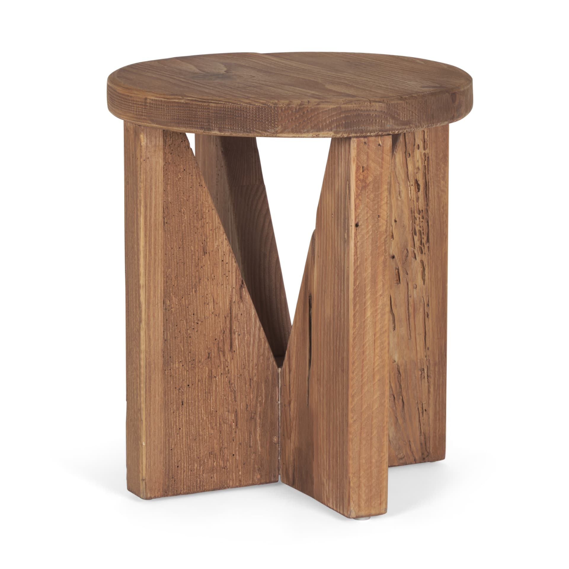 Tahlia Round Natural Brown Wood w/ Angled Legs Stool — product photograph