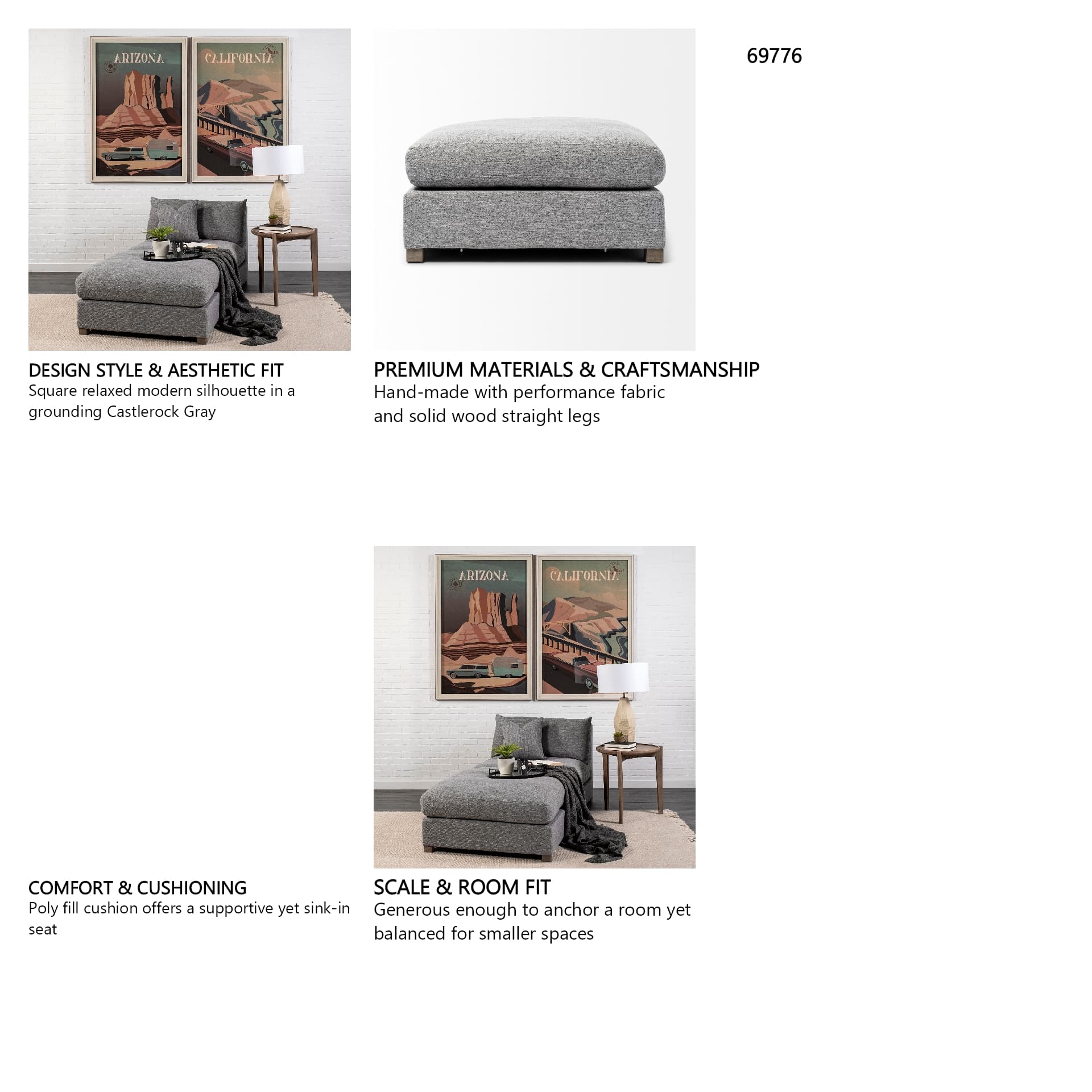 Valence 38.6L x 38.6W x 17.7H Castlerock Gray Full Size Ottoman Sectional Piece — in a styled room
