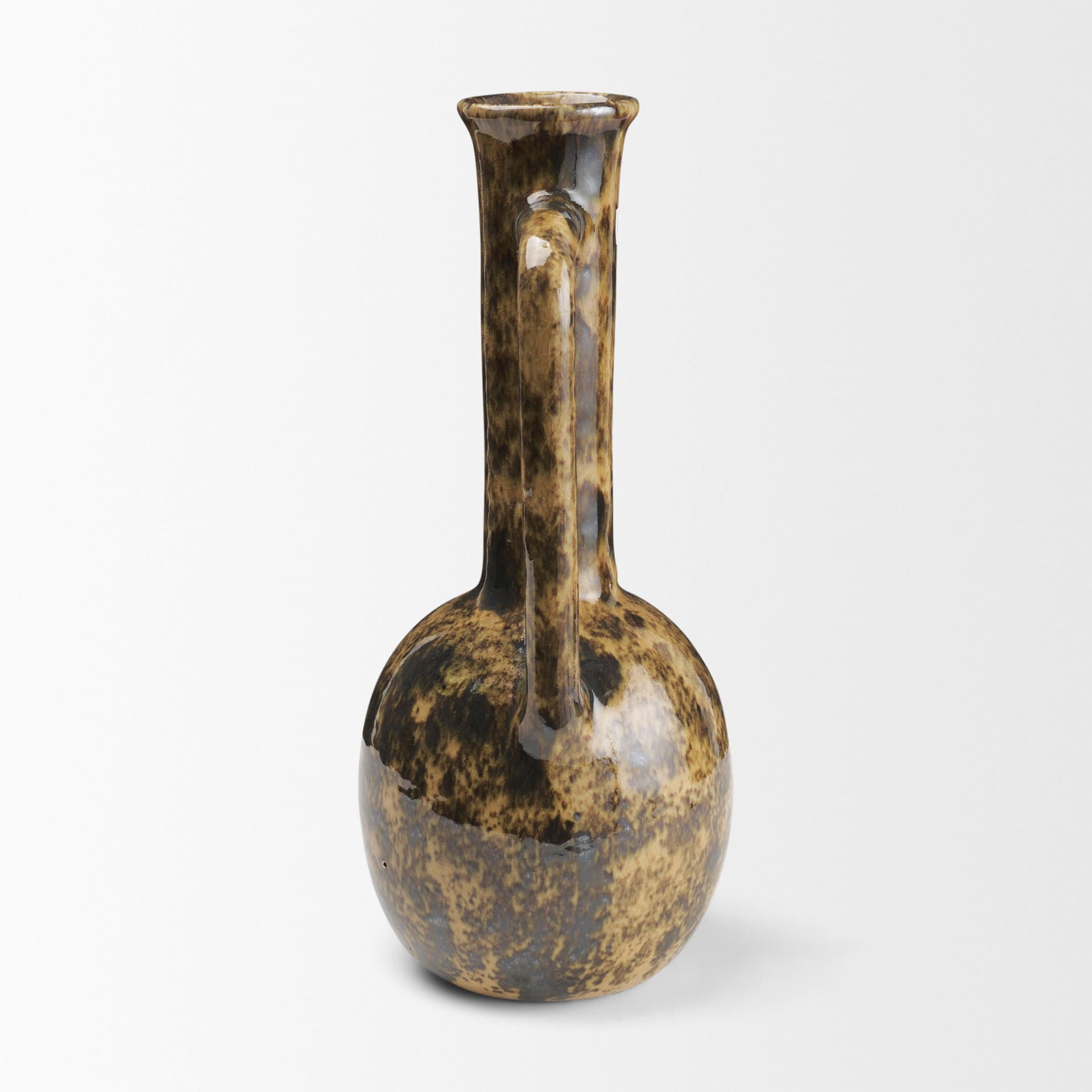 Aven Mottled Brown Glazed Ceramic Tall Neck Decorative Vase w/ Handles — product photograph