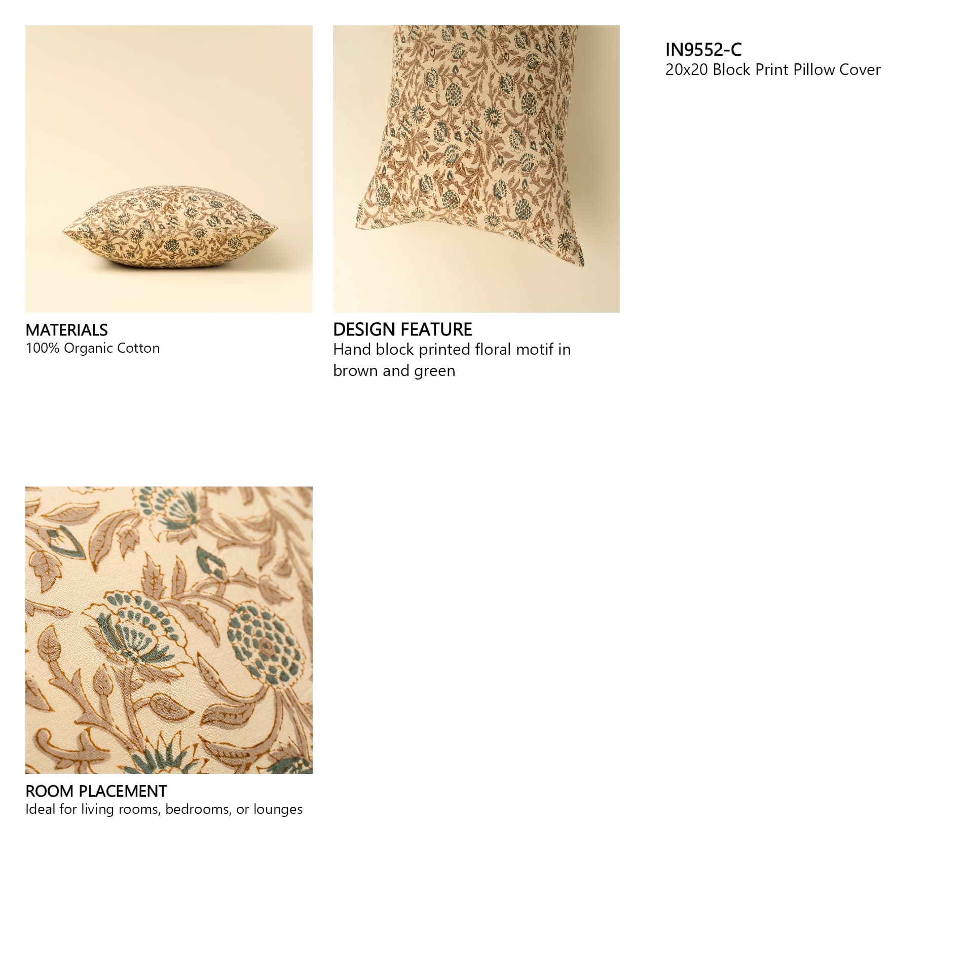 Sudari 20x20 Block Print Pillow Cover — in a styled room