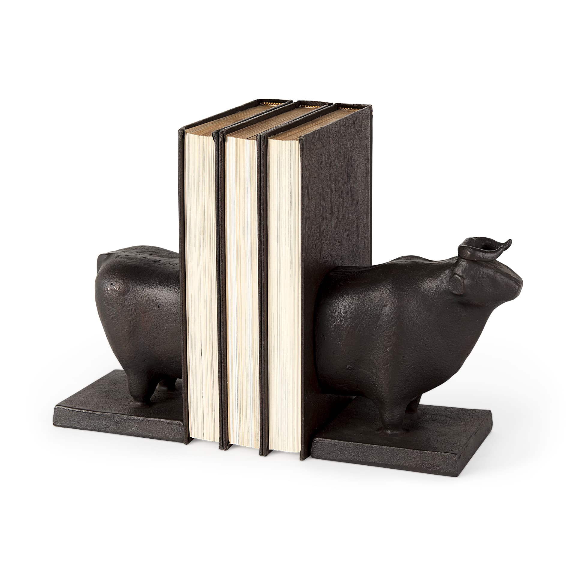 Taurus III (Set of 2) 9L x 4W Black Cast Aluminum Bull Bookends — product photograph