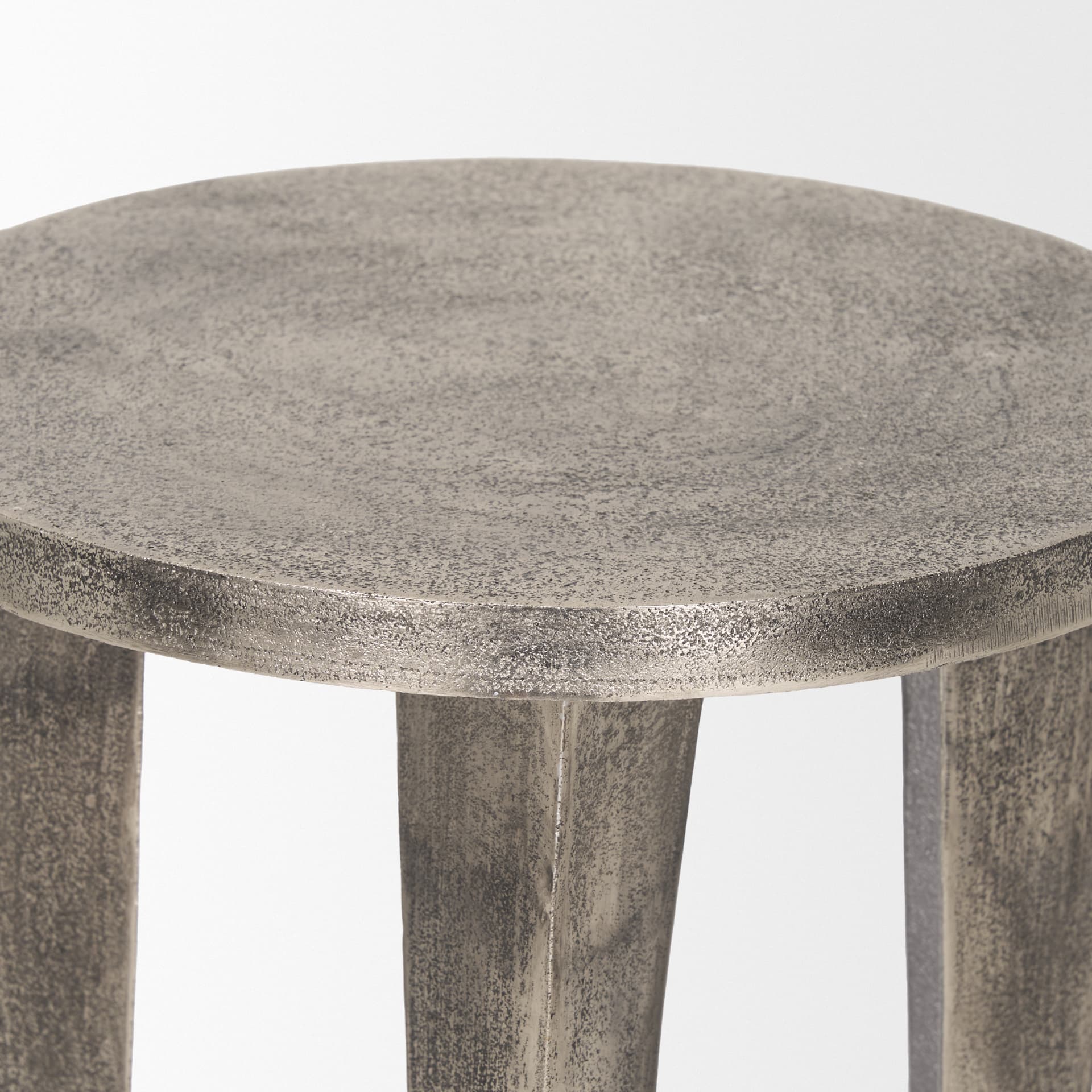 Maggie Textured Silver Nickel Cast Aluminum Metal Accent Table — product photograph