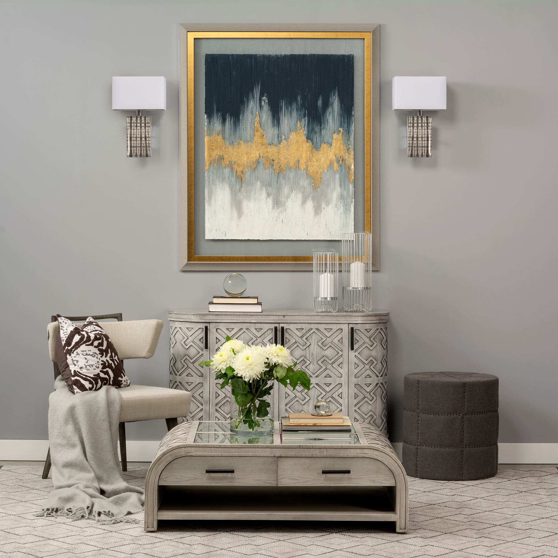 Arcadia II 11x17 Silver Chrome Base White Rectangular Shade Wall Sconce — in a styled room