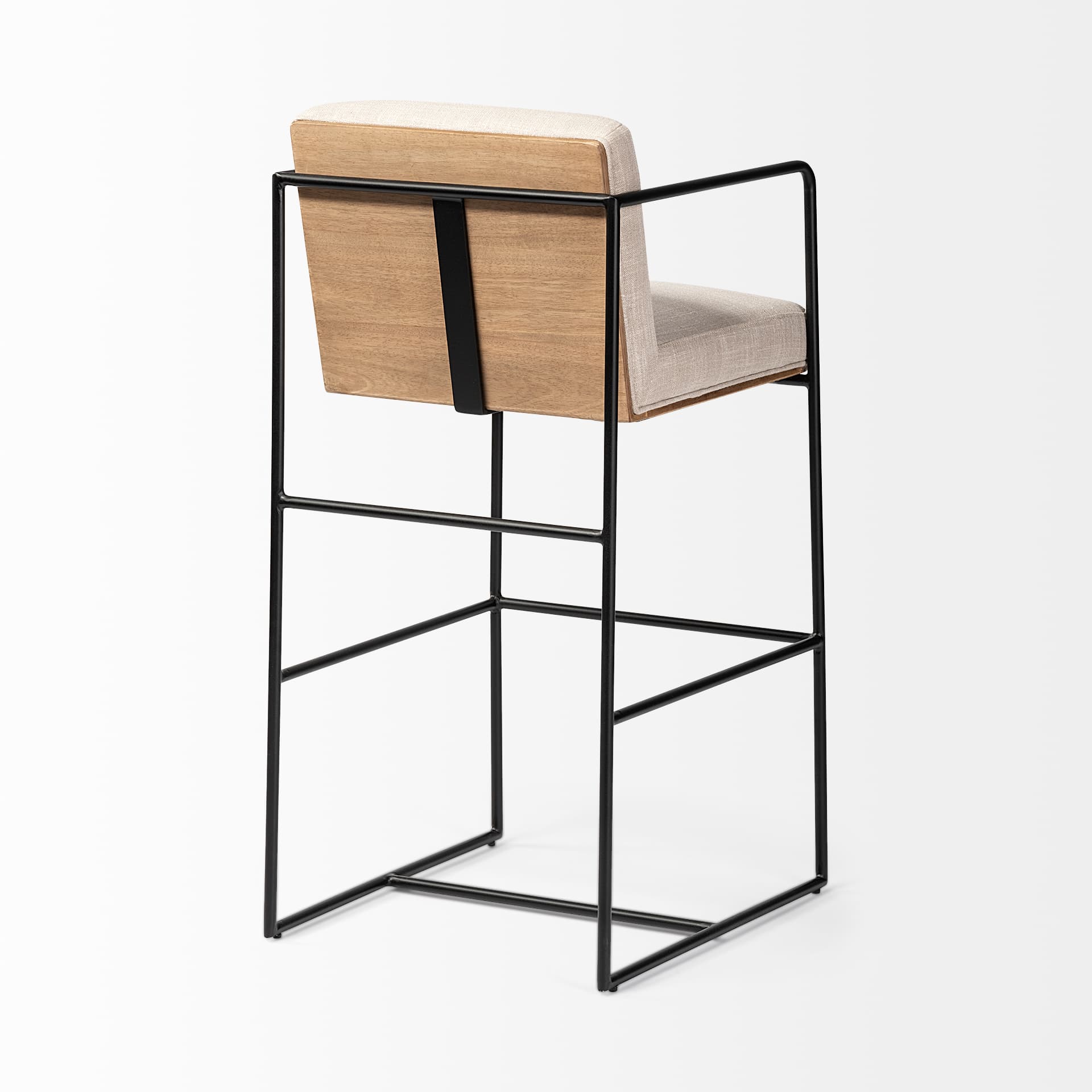 Stamford Backless 40in Seat Bar Stool | Beige Fabric w/ Black Metal — product photograph