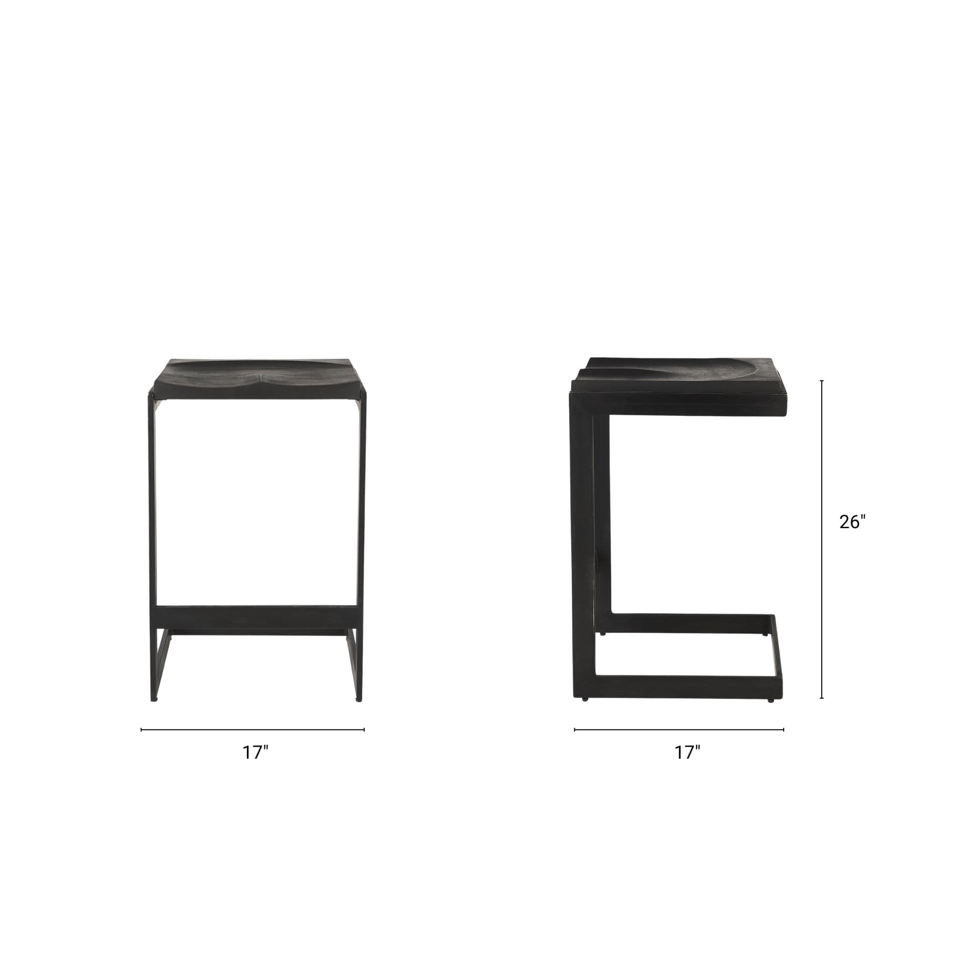 Kiran Backless 26in Seat Counter Stool | Black Wood w/ Black Metal — product photograph