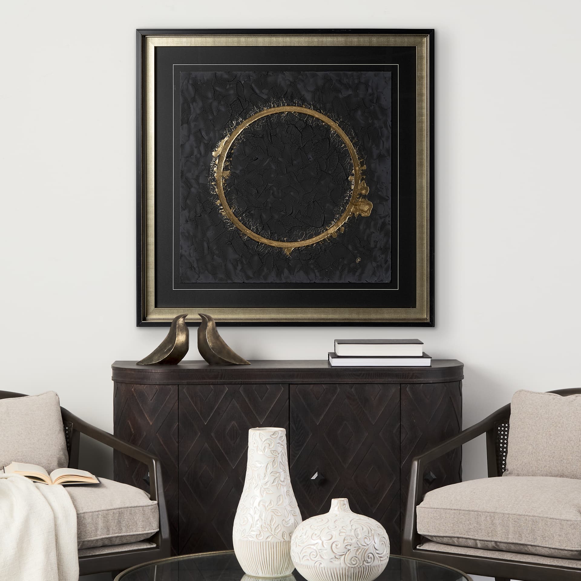 Halo II (Black) by Studio M a handmade Original Framed Artwork under Glass — in a styled room