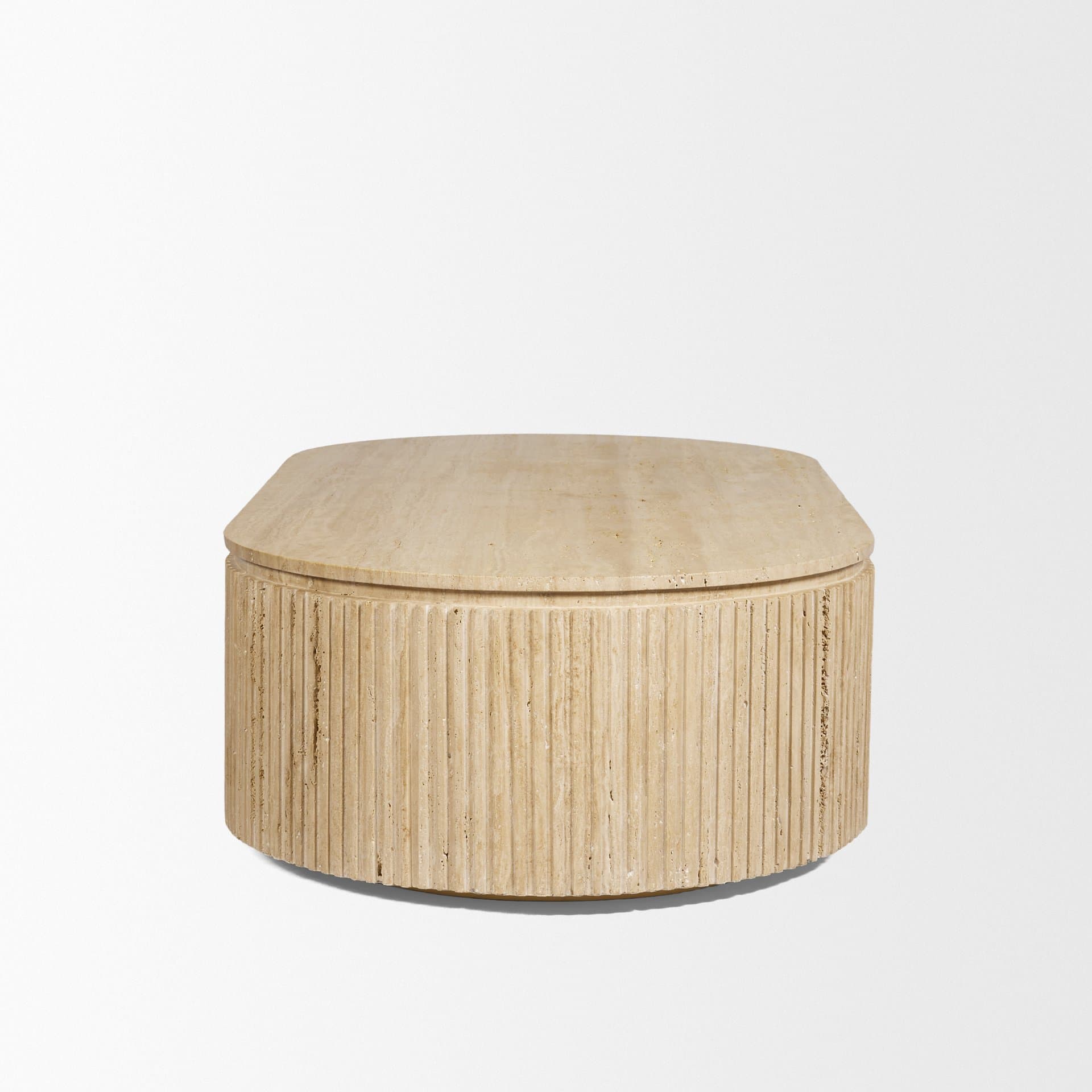 Elara Ribbed Oblong Travertine Coffee Table — product photograph