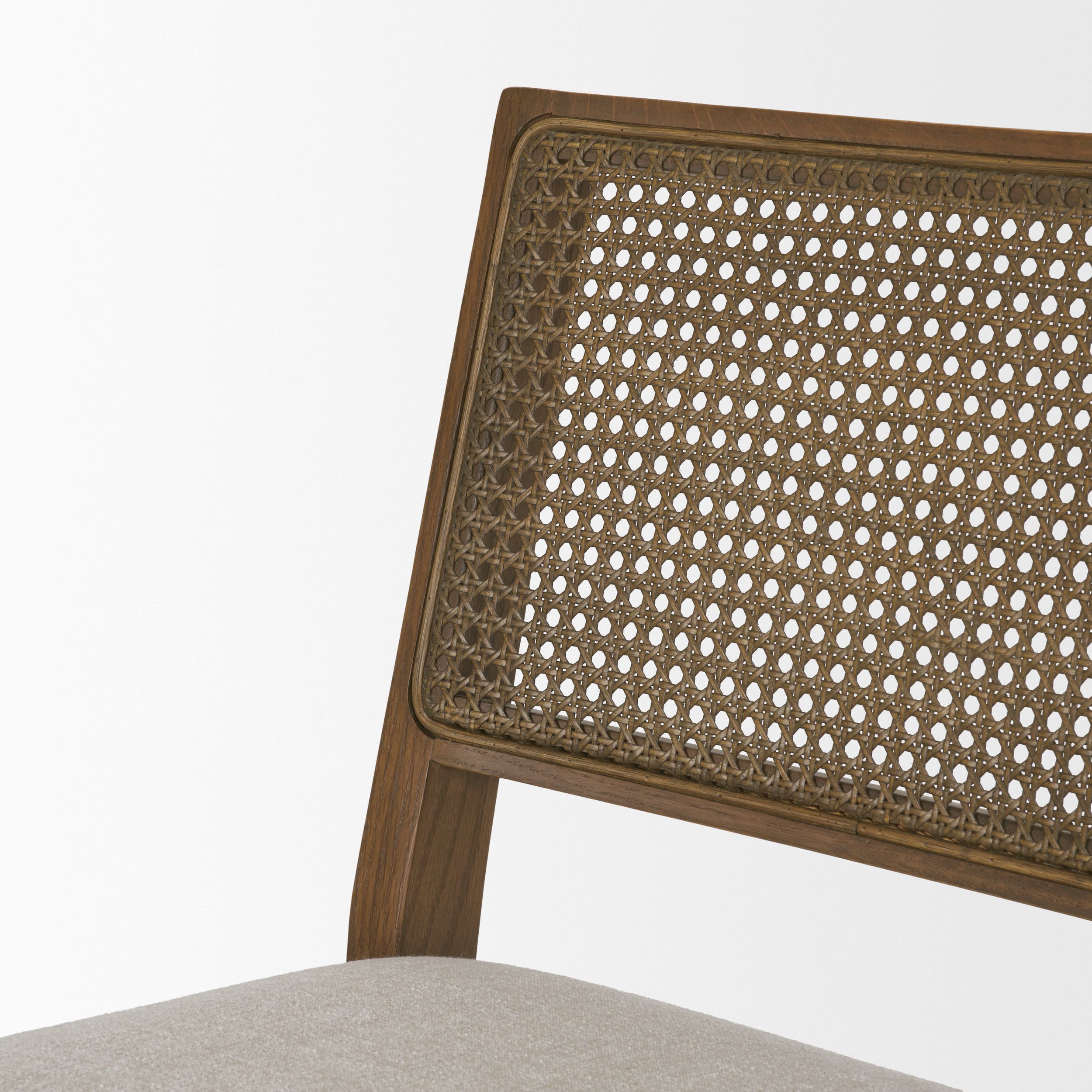Reid Cane Back Dining Side Chair | Cream Fabric w/ Brown Wood — product photograph