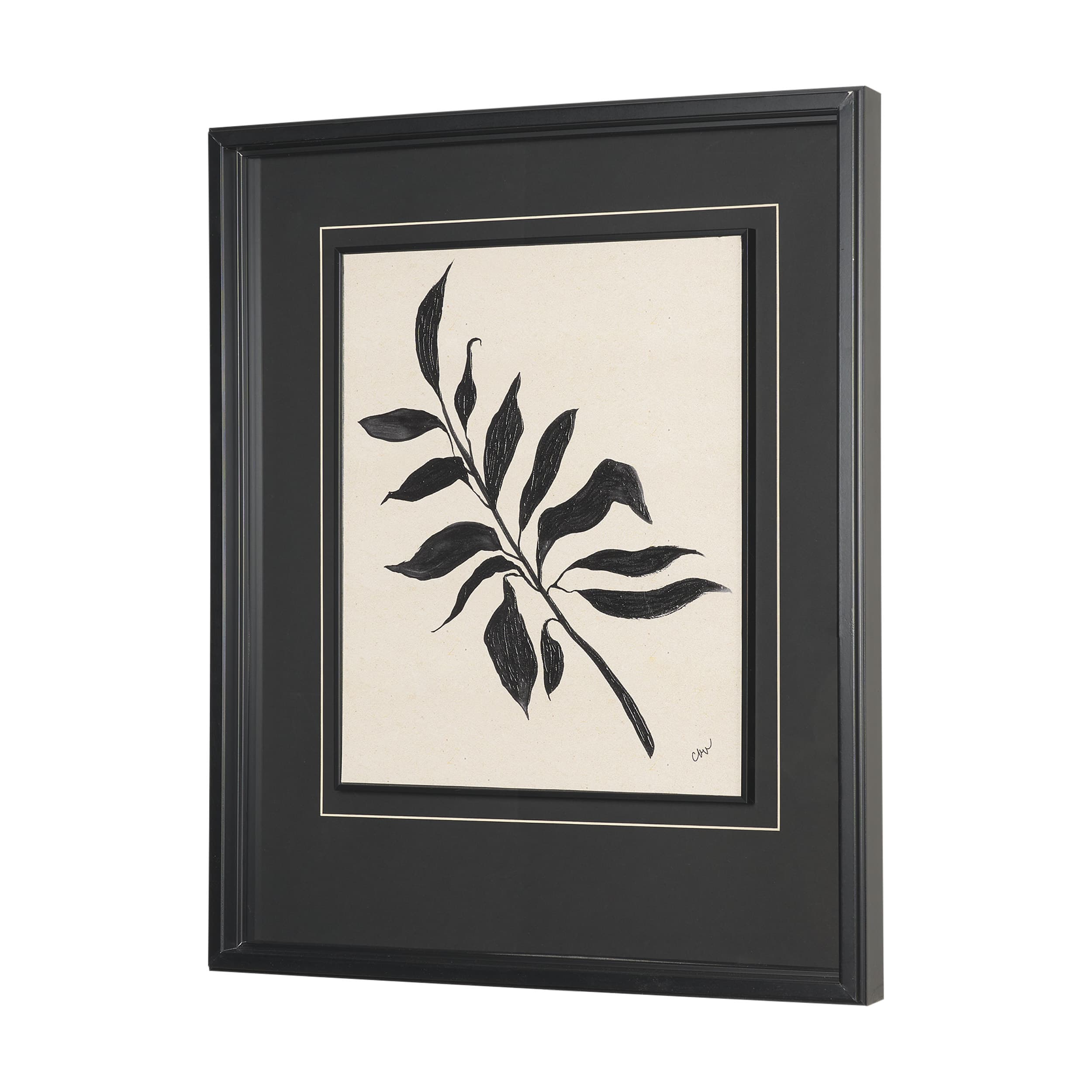 Laurel Branch by Cristina Bartl Villa Hand-Embellished Textured Framed Artwork Matted under Glass — product photograph