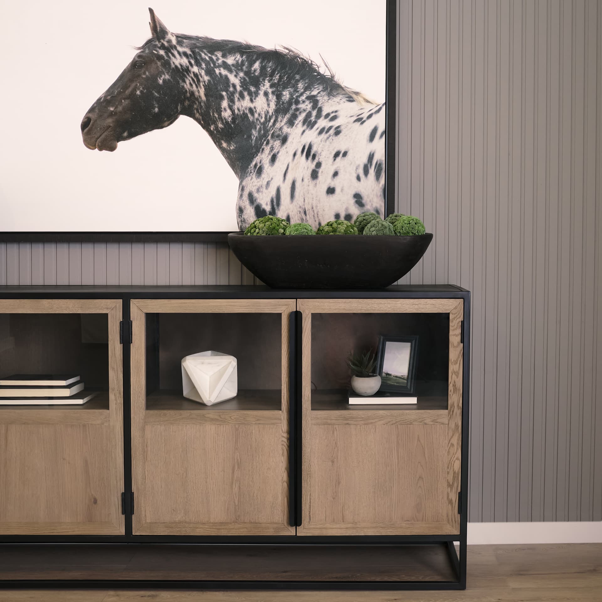 Sloan 80" Light Brown Wood W/Black Metal Frame Sideboard — product photograph