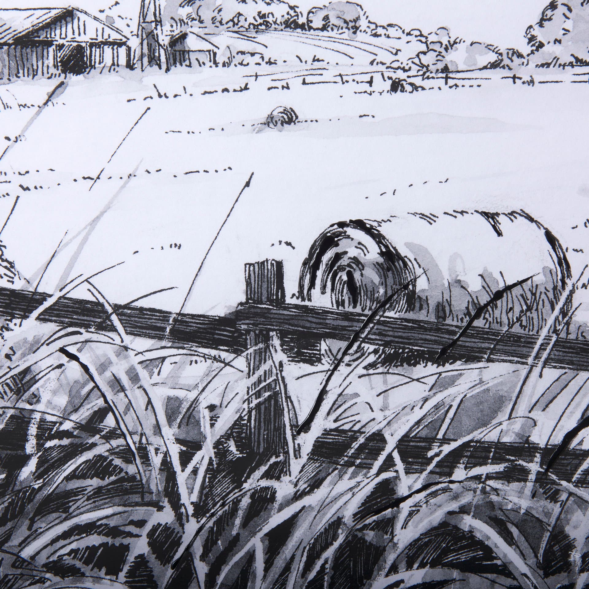 Farm View I by Mercana Studio a Hand Embellished Textured Framed Art Print Matted under Glass — product photograph