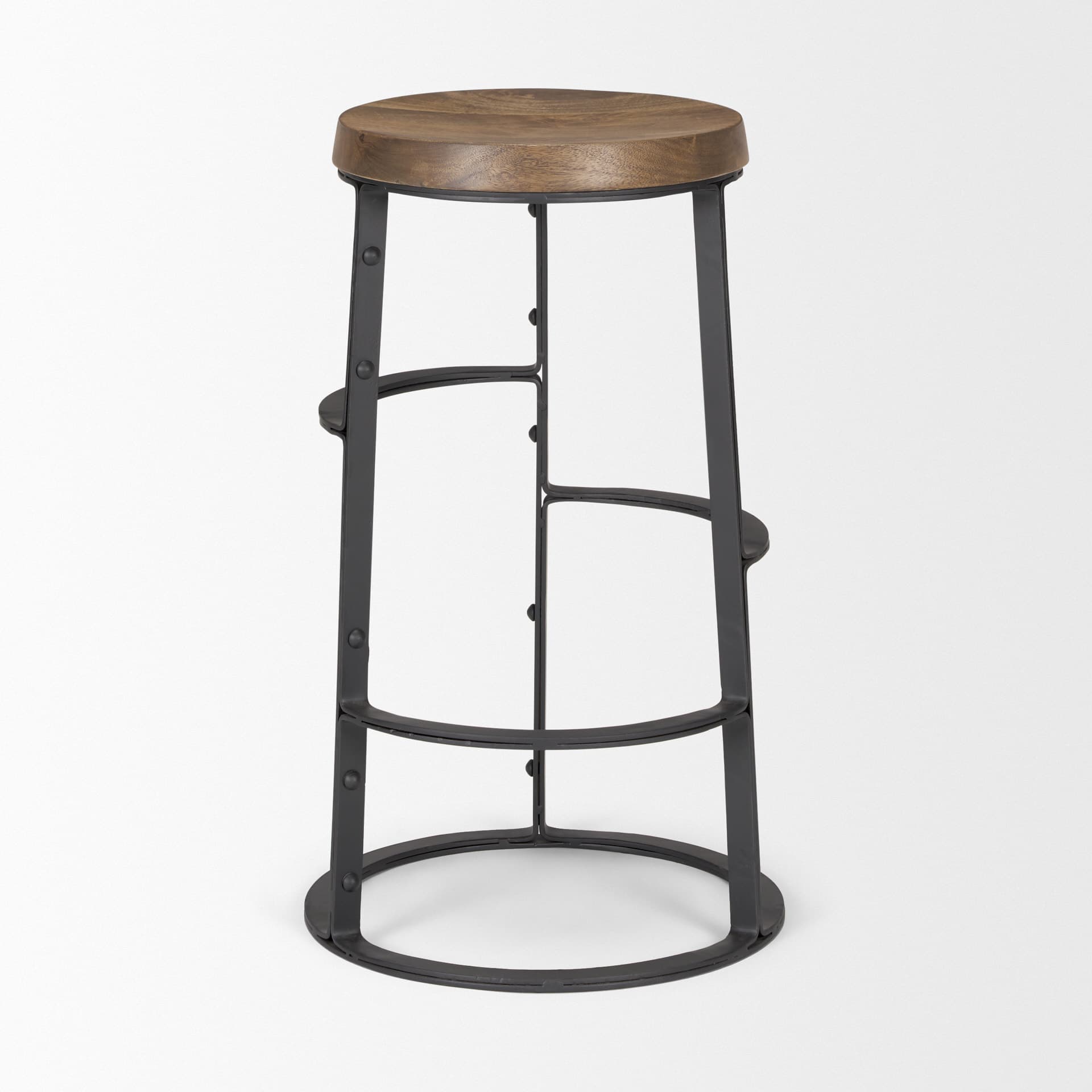 Neo Backless 26.3in Seat Counter Stool | Brown Wood w/ Black Metal — product photograph